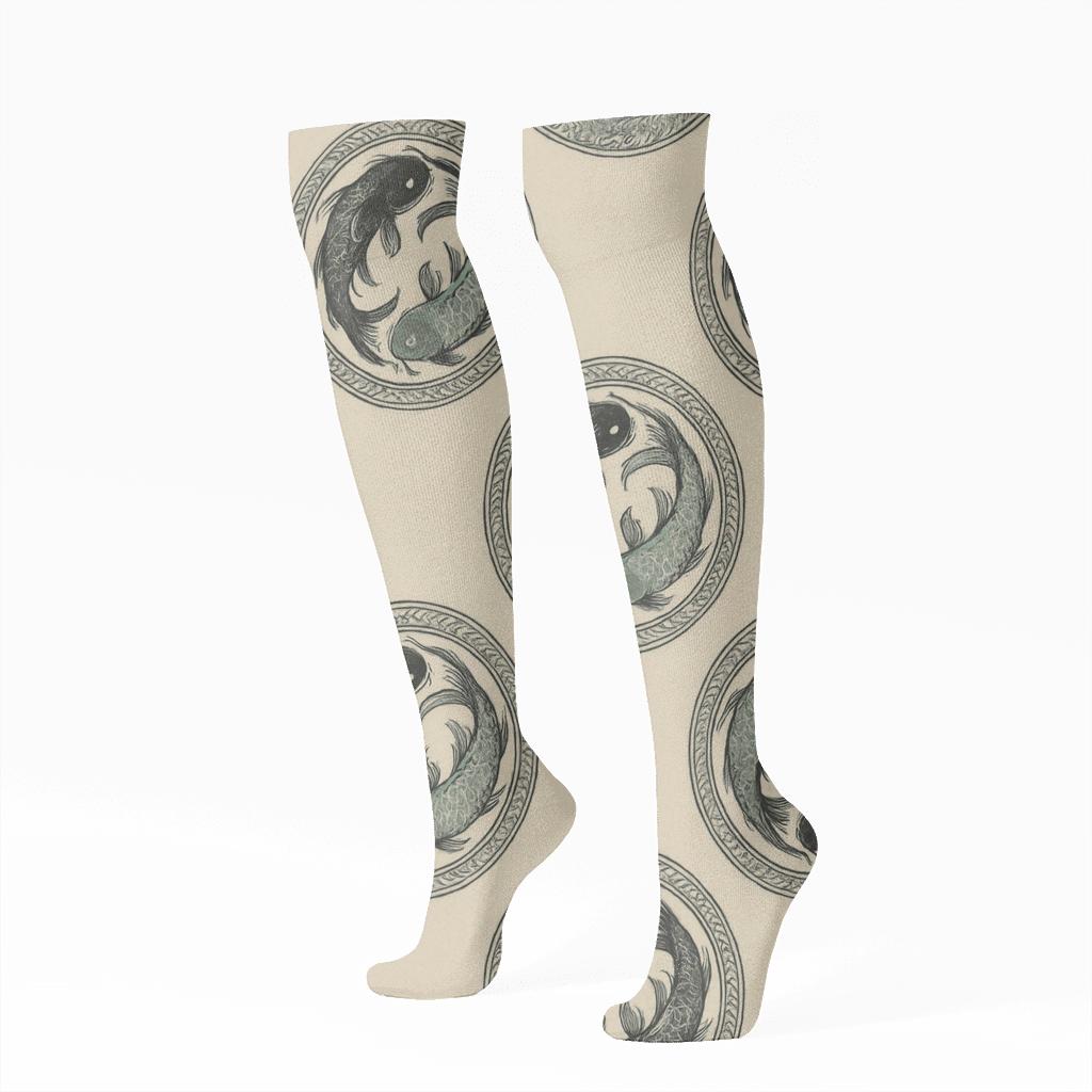 Dual Koi Circle Progression designer print knee-high socks