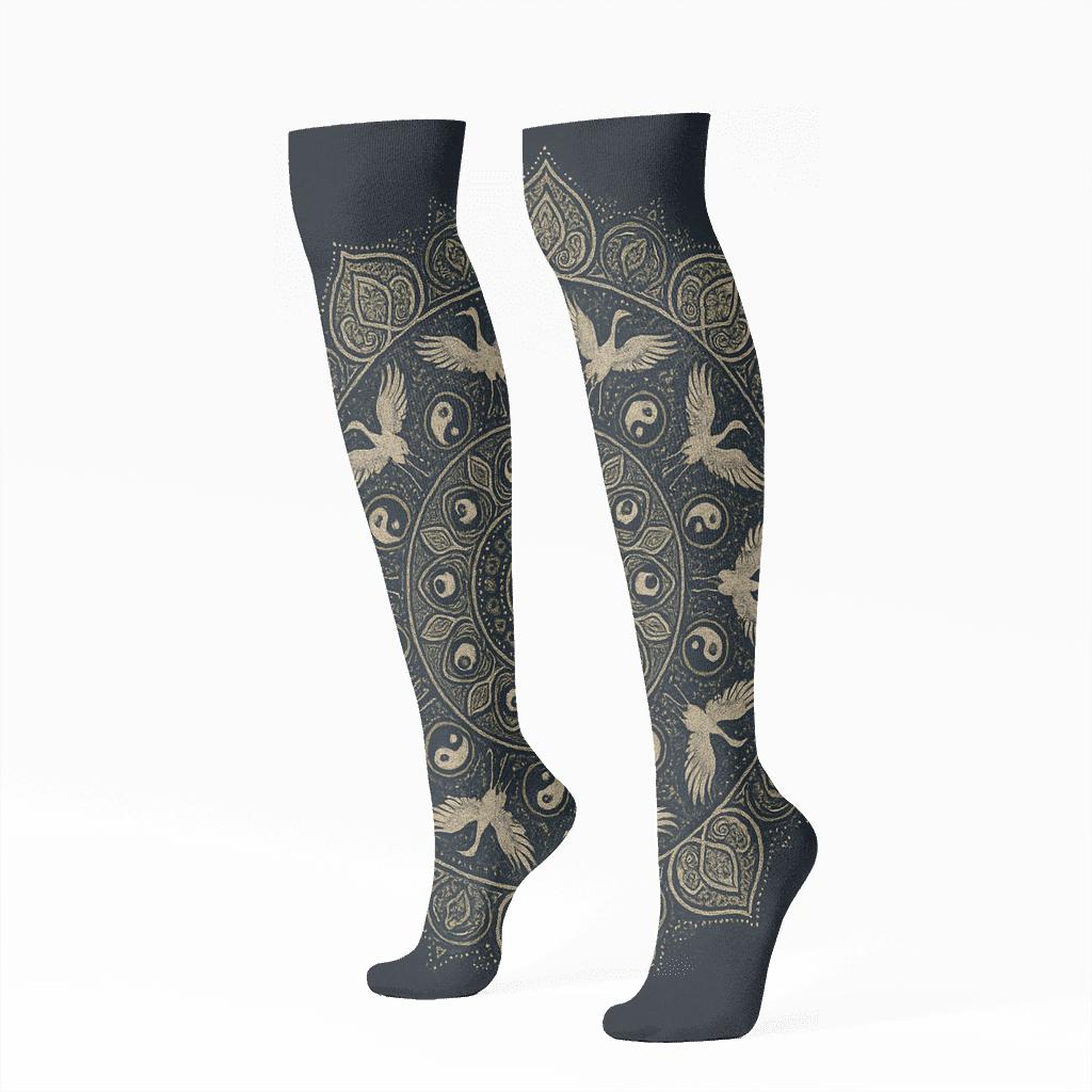 Radial Duality Mandala comfortable cotton knee-high socks