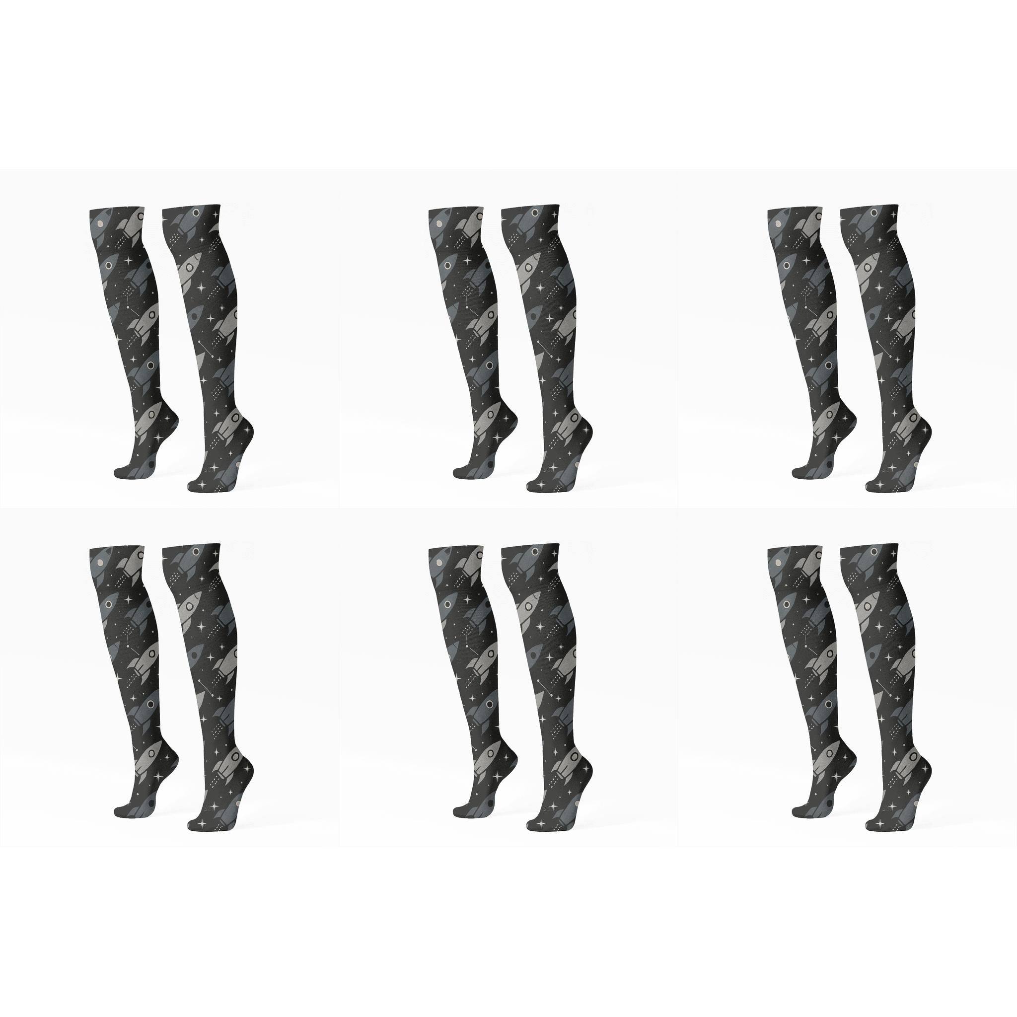 Retro Rocket Chevron Grid designer print knee-high socks