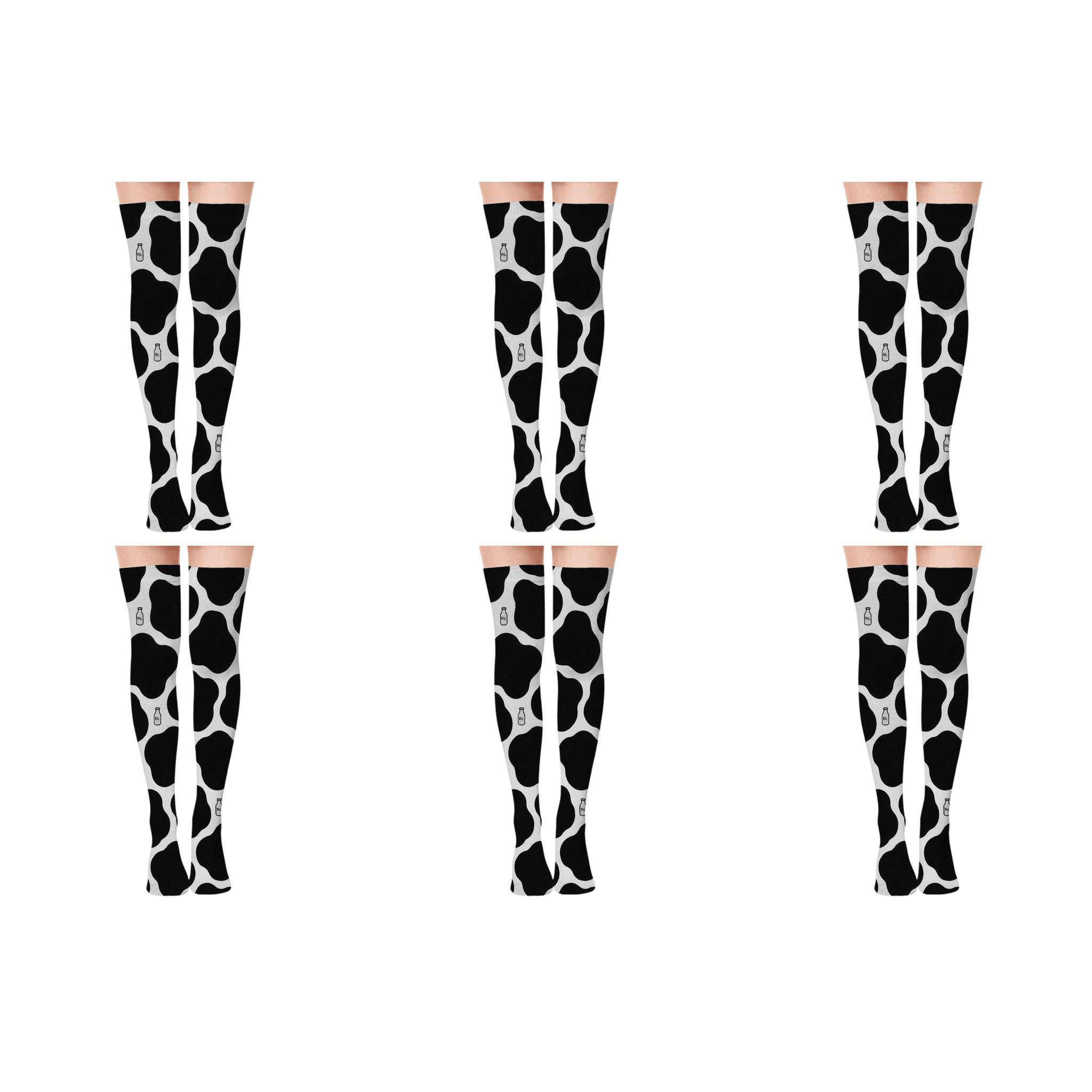Tessellated Cow Spot Grid premium cozy over-the-knee socks