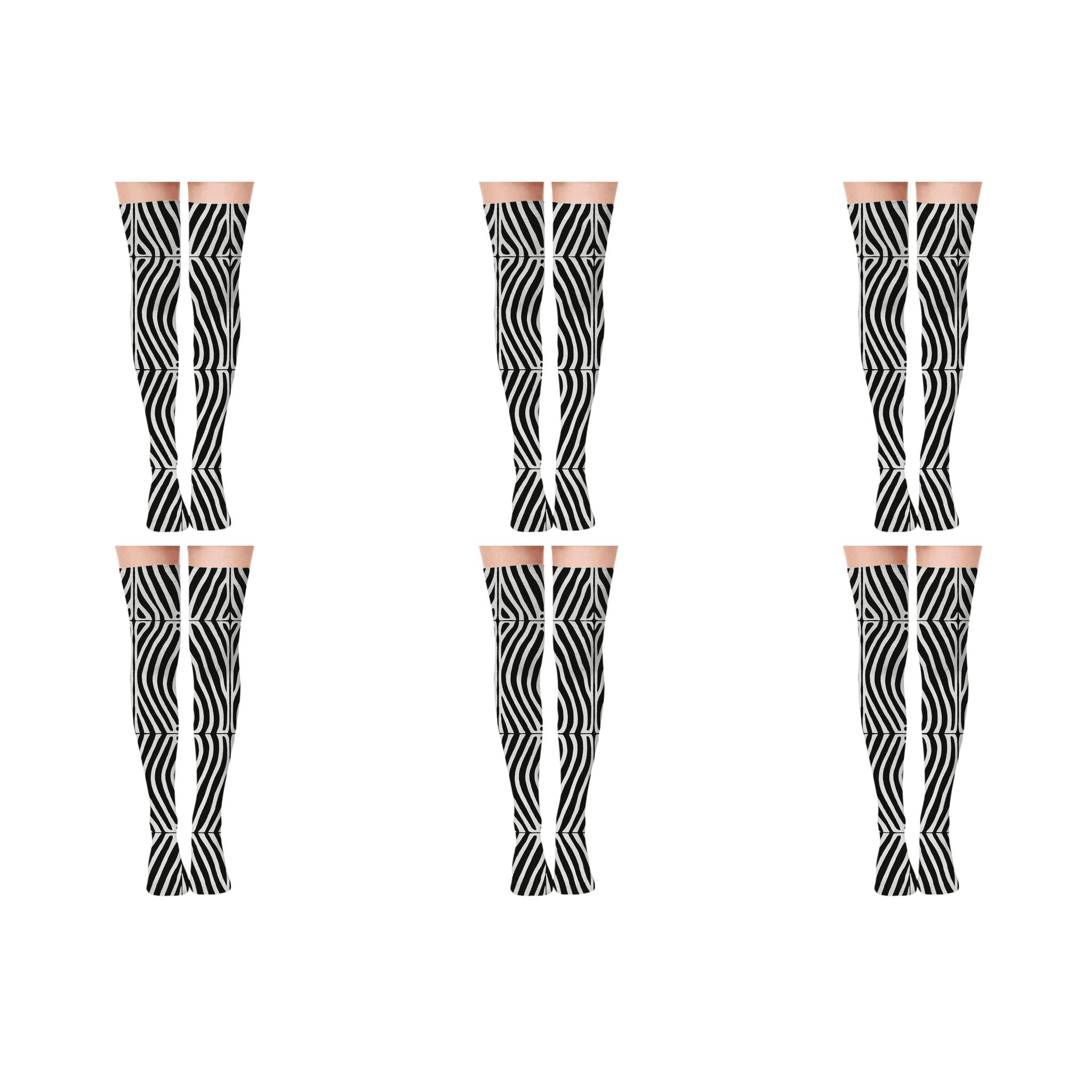 Mirrored Zebra Stripe Grid comfortable cotton over-the-knee socks