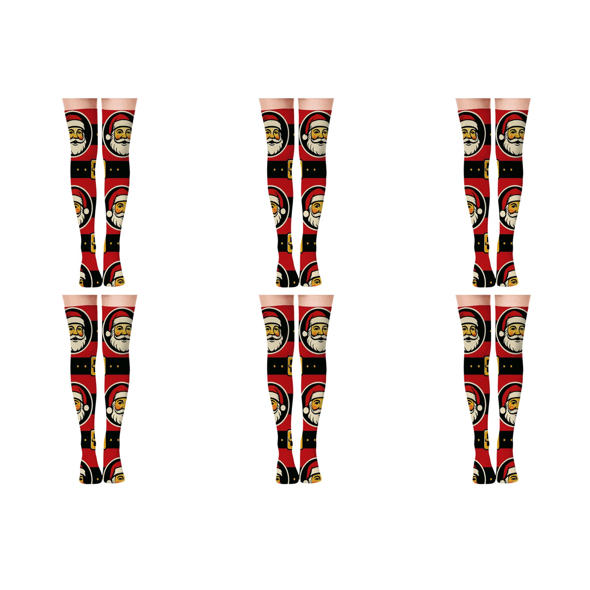 Santa Face Medallion Belt-Frame trendy patterned over-the-knee socks