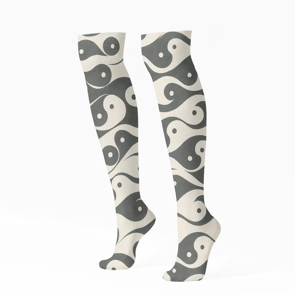 Wave Yin Yang Band trendy patterned knee-high socks