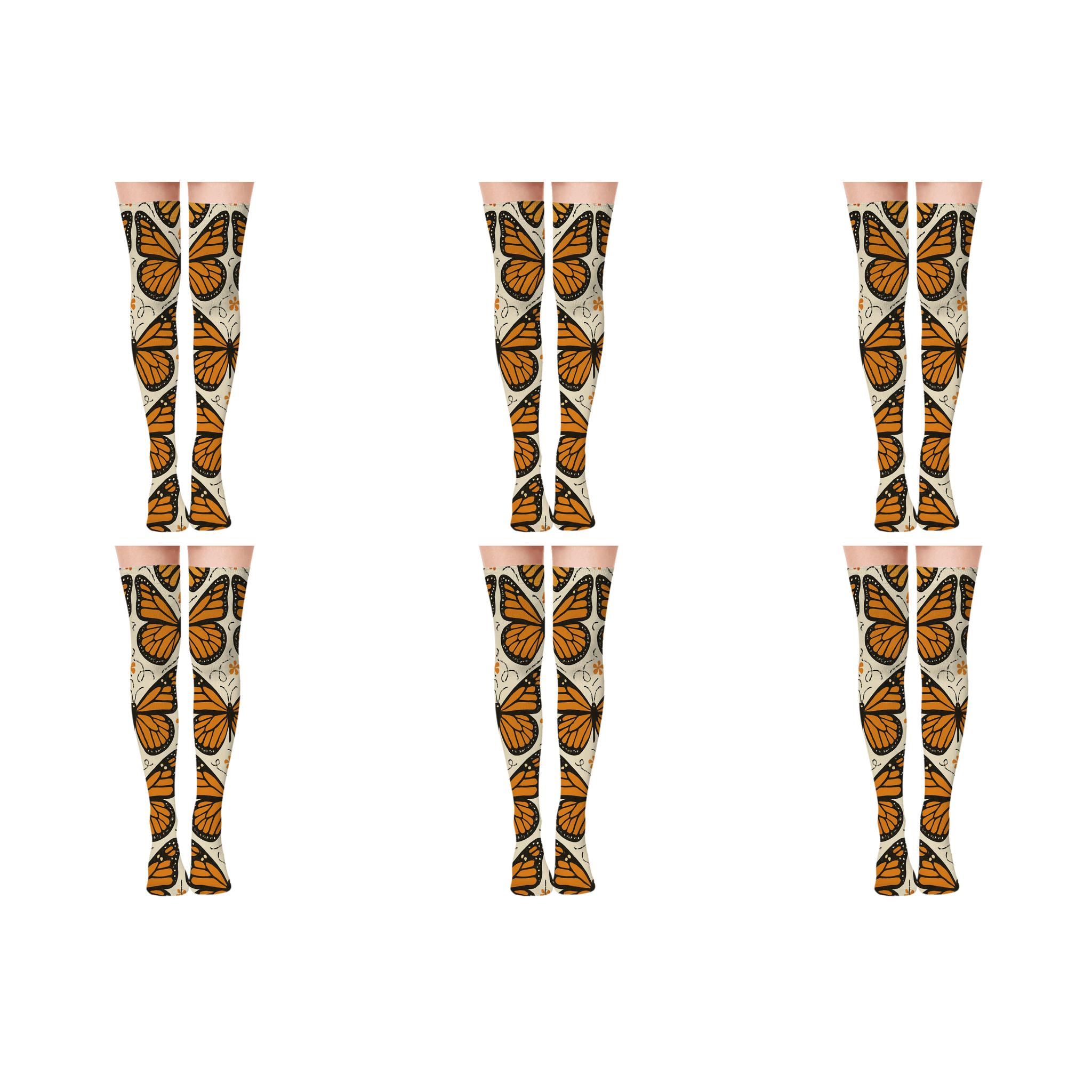 Monarch Wing Grid On Ivory Field soft everyday over-the-knee socks