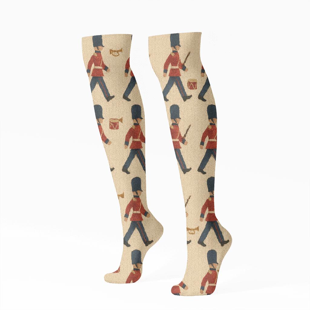 Toy Soldier March Holiday Rhythm designer print knee-high socks