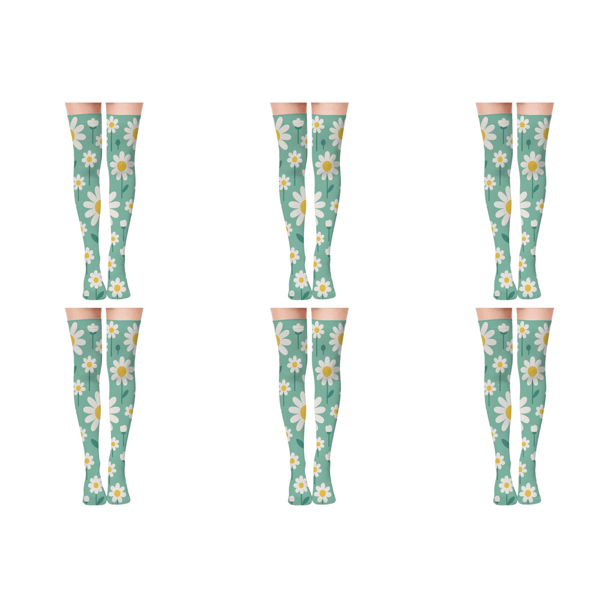 Daisy Grid On Mint Field personalized over-the-knee socks