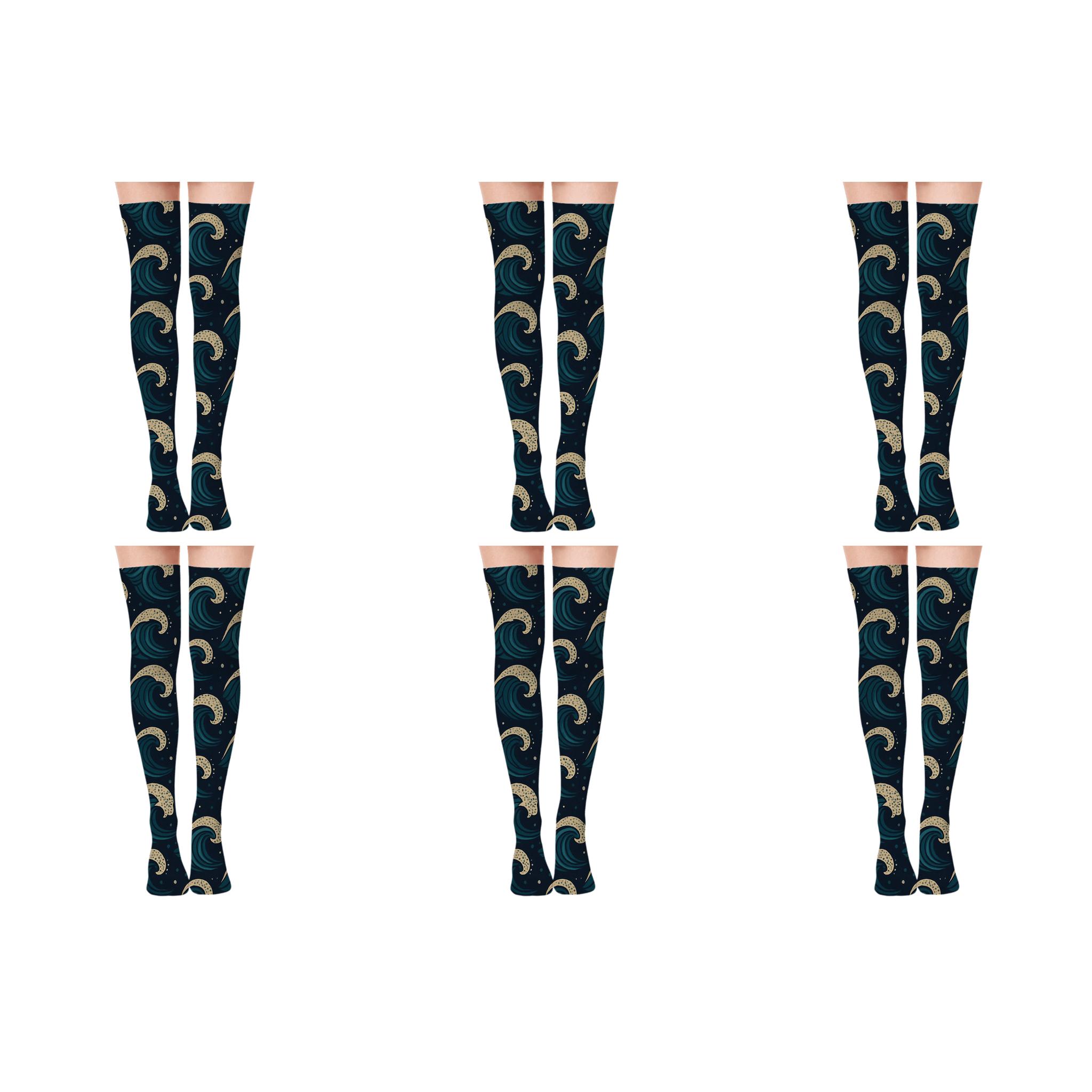 Deep Crest Grid comfortable cotton over-the-knee socks