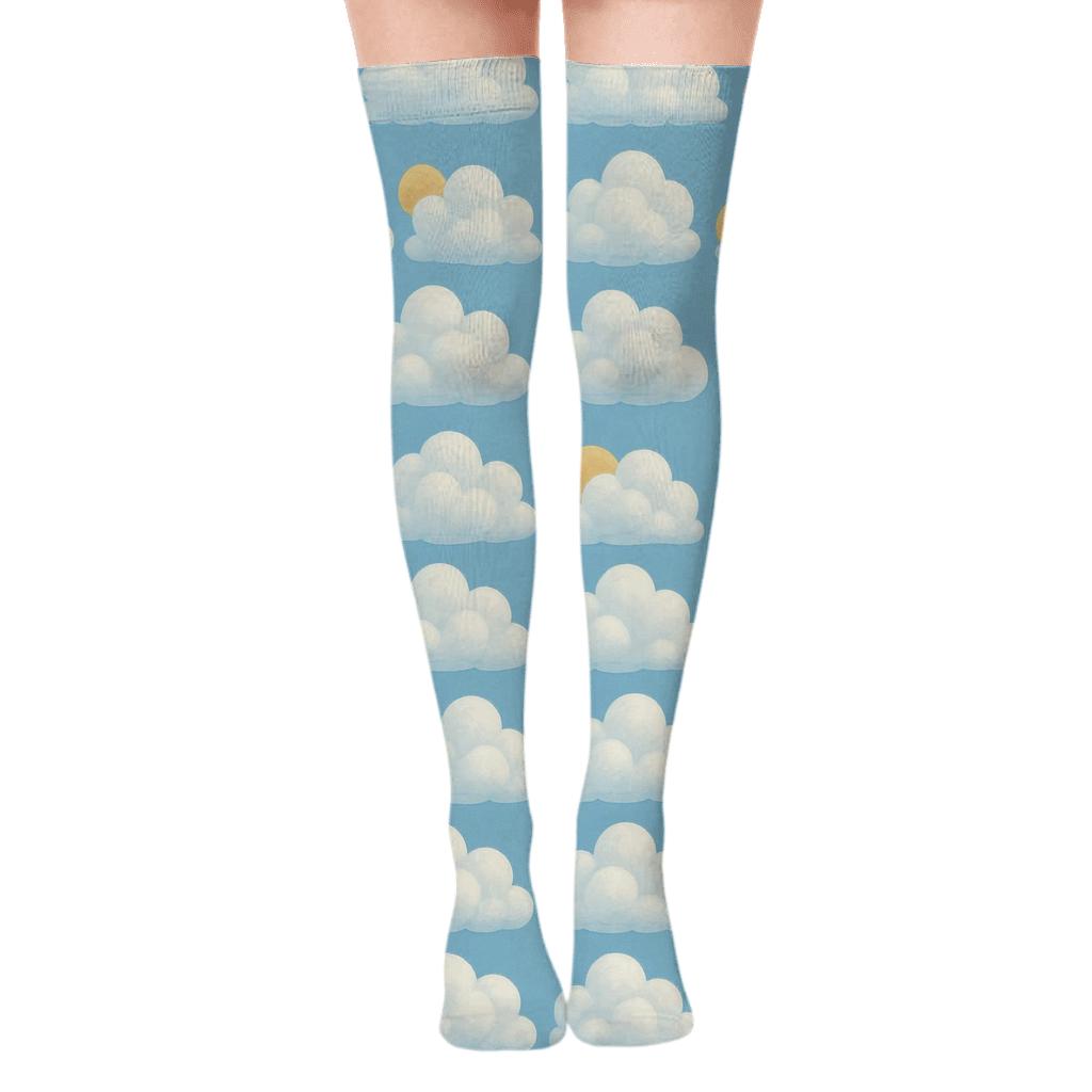 Cumulus Grid Midday Repeat designer print over-the-knee socks