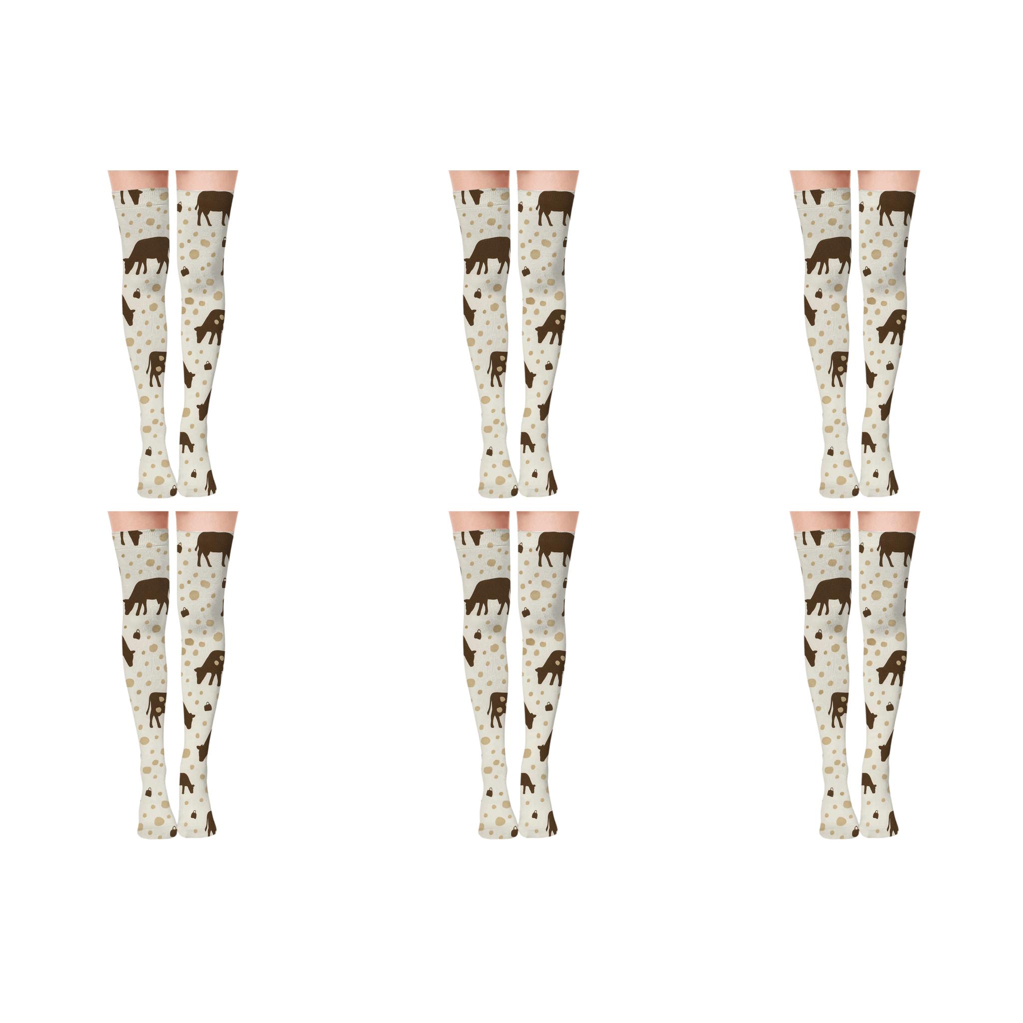 Playful Grazing Cow Silhouette Scatter unique graphic over-the-knee socks