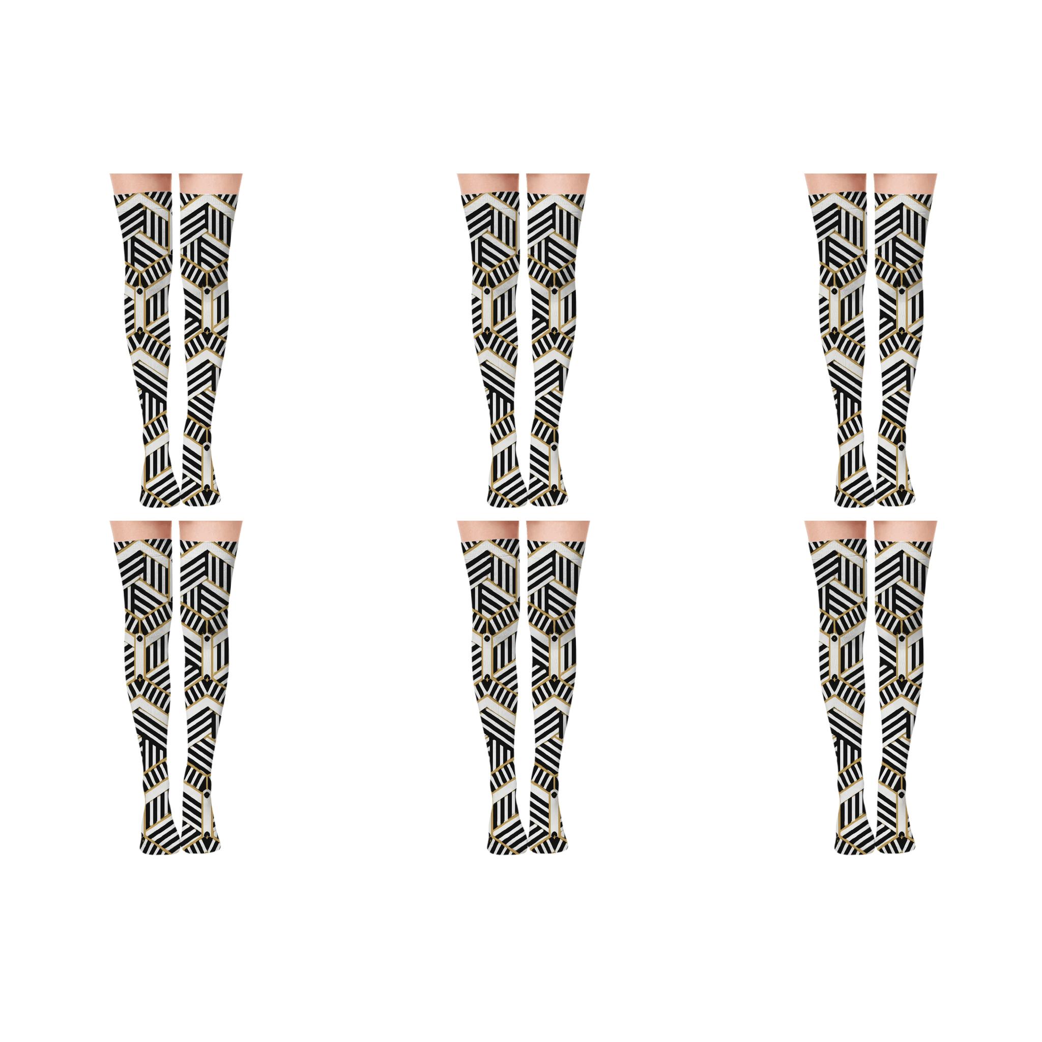 Zebra Crossing Lattice With Golden Inlay premium cozy over-the-knee socks