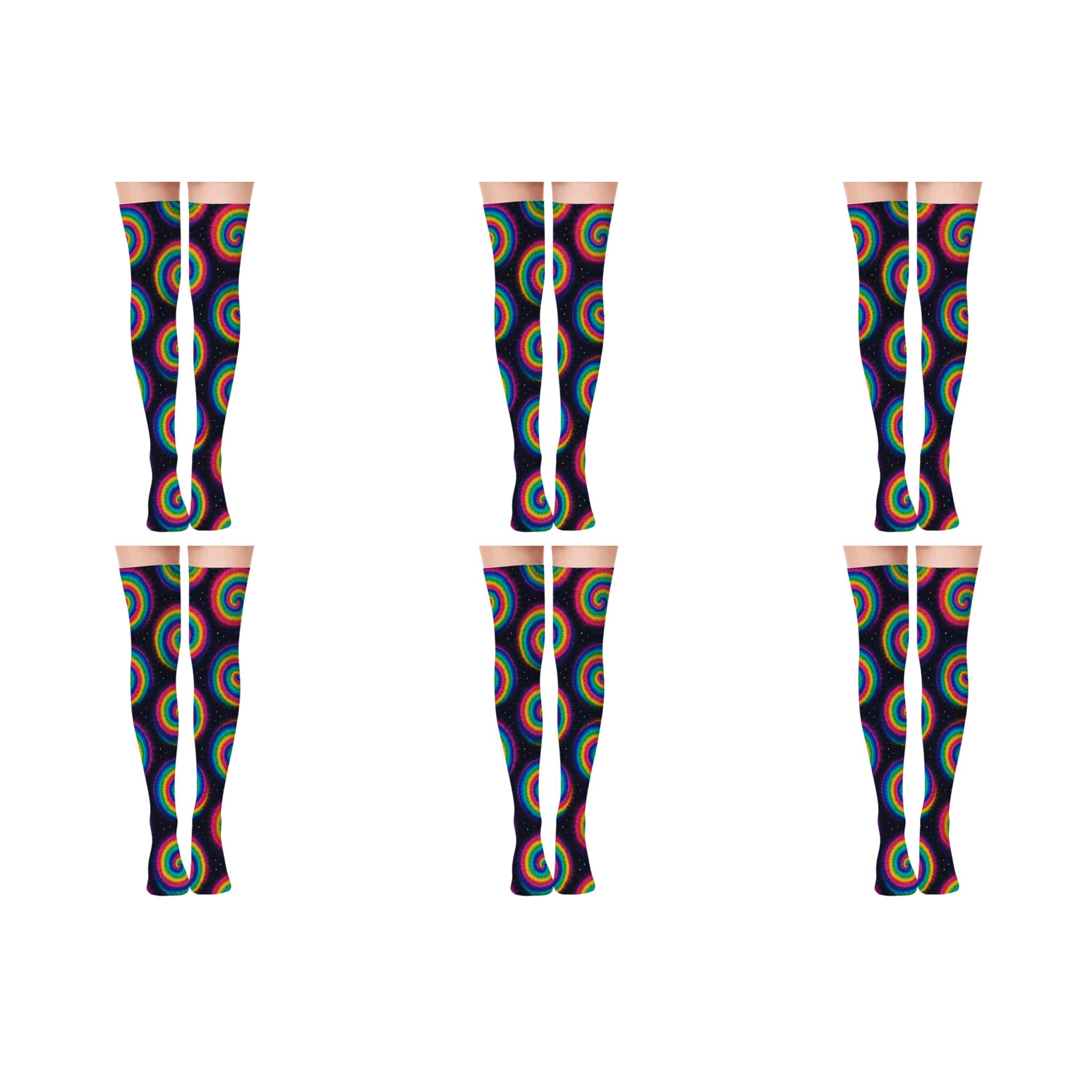 Spiral Whorl Grid On Black Background premium cozy over-the-knee socks