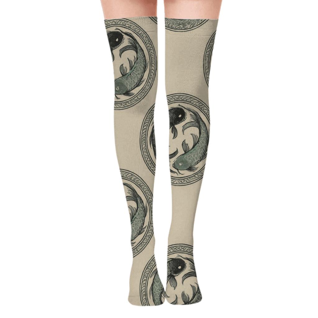Dual Koi Circle Progression designer print over-the-knee socks