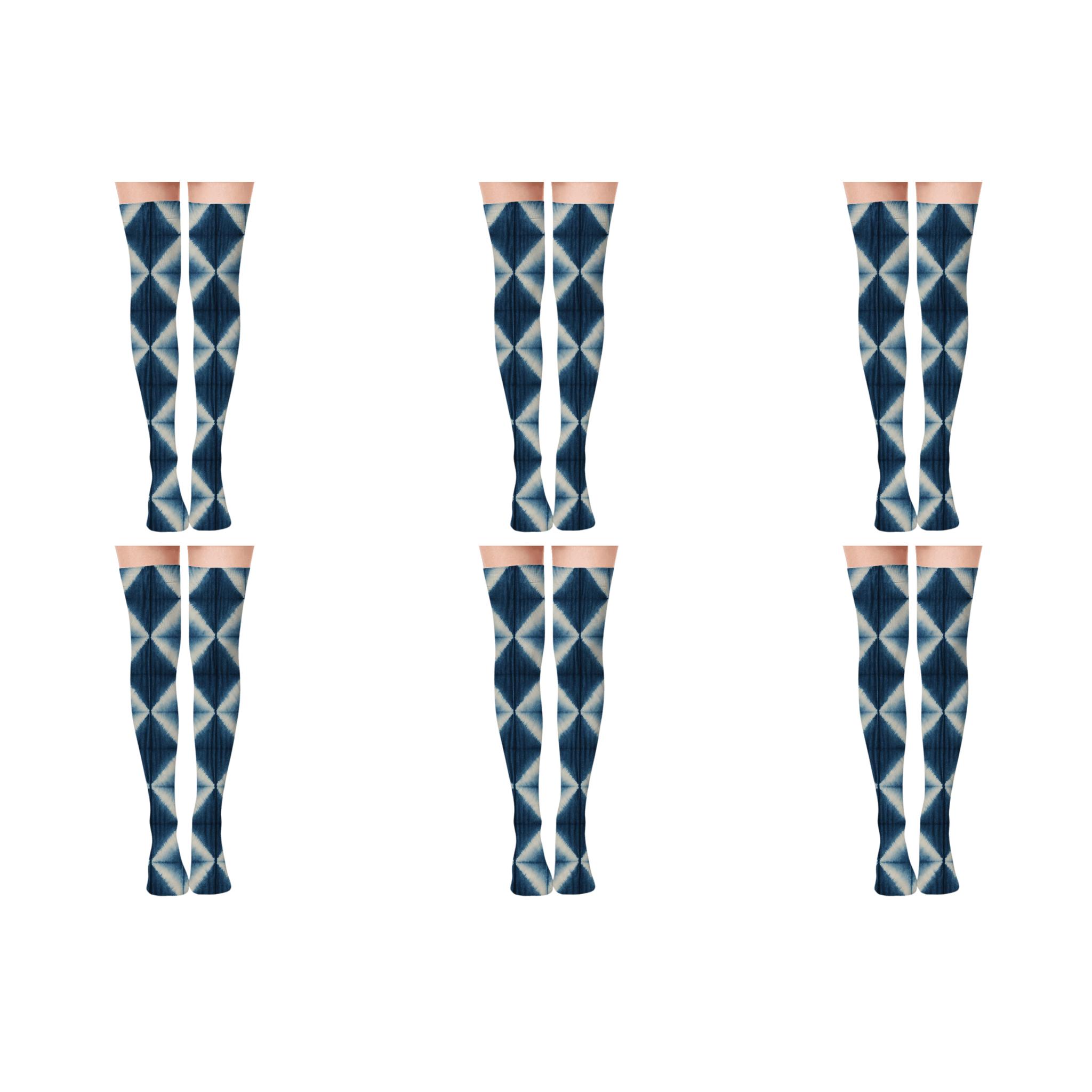 Shibori Diamond Array On White Background premium cozy over-the-knee socks