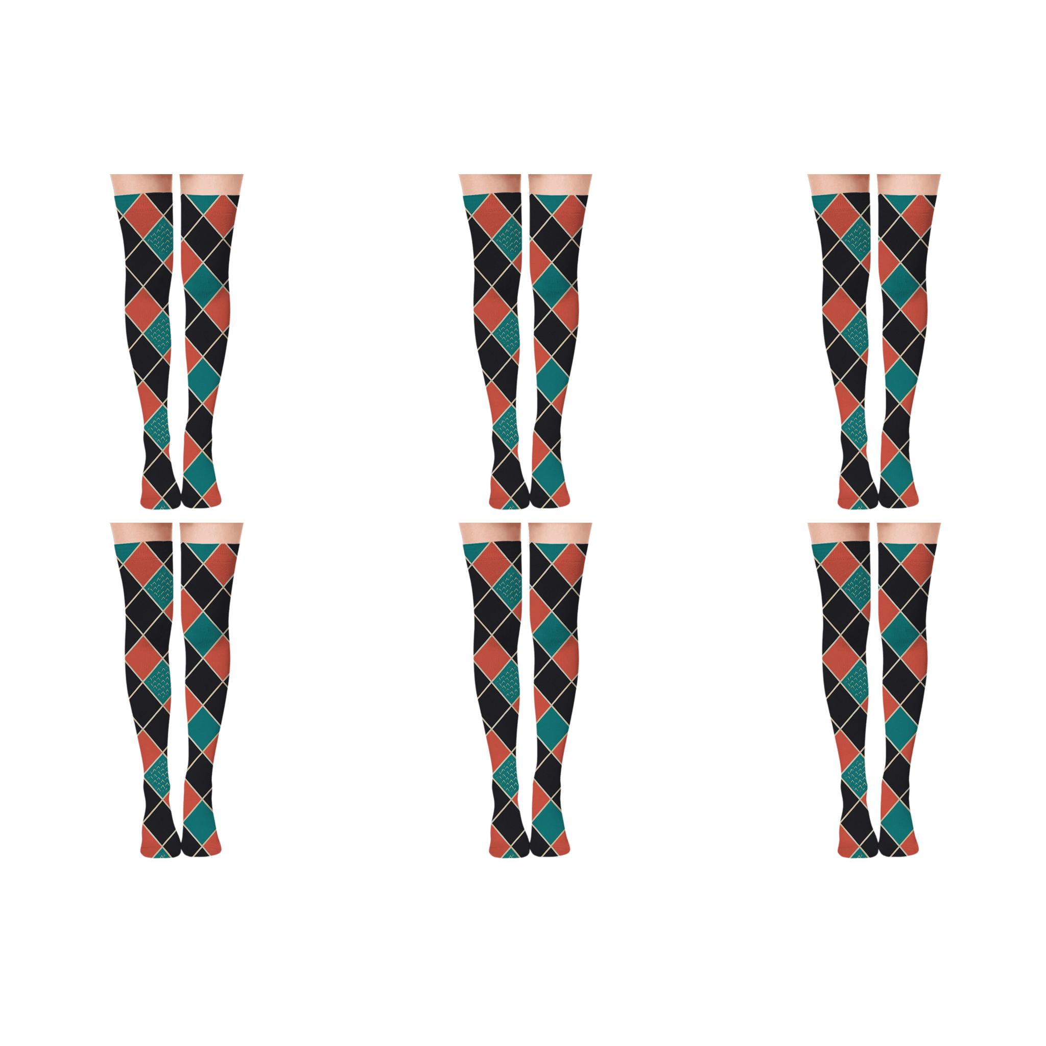 Diagonal Diamond Check With Tiny Chevron Scatter personalized over-the-knee socks