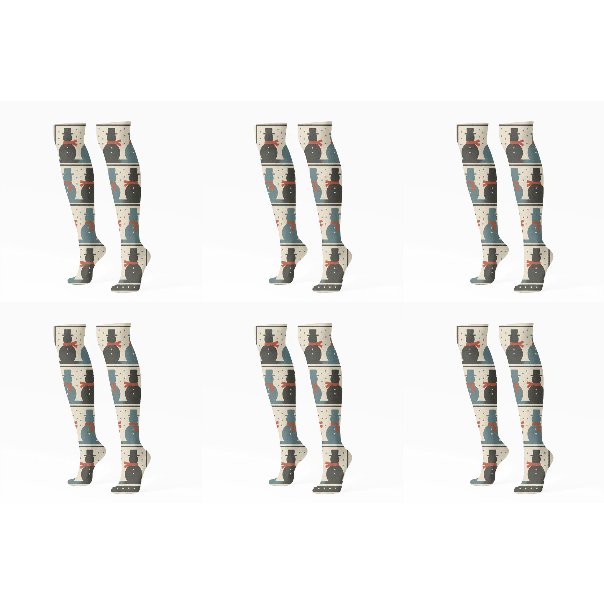Snowman Silhouette With Christmas Border designer print knee-high socks