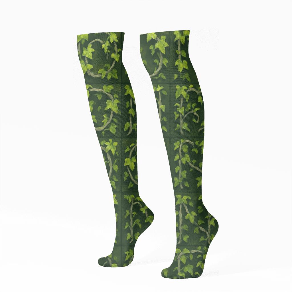 Playful Ivy Letter Weave On Olive soft everyday knee-high socks