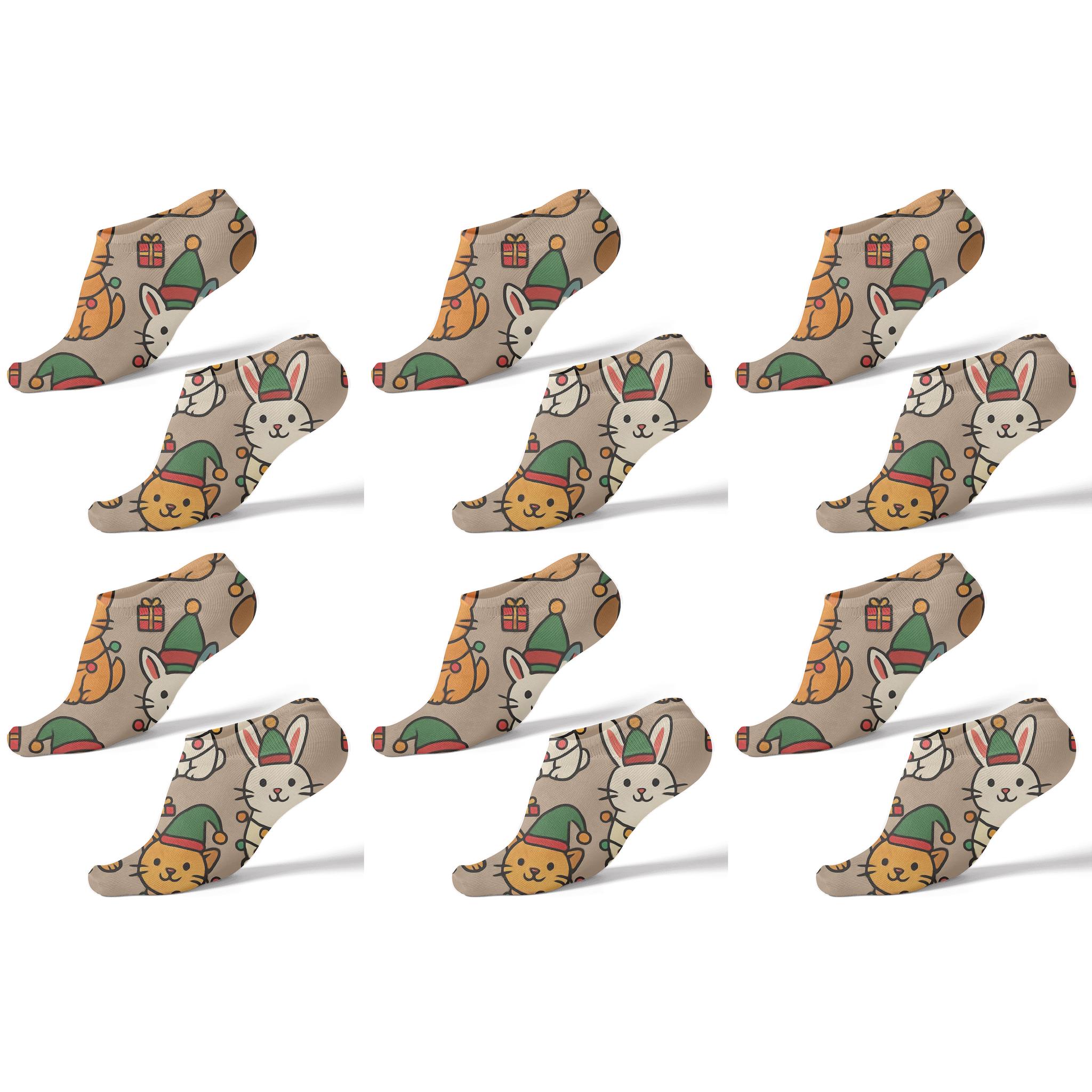 Holiday Pet Parade Grid designer print ankle socks