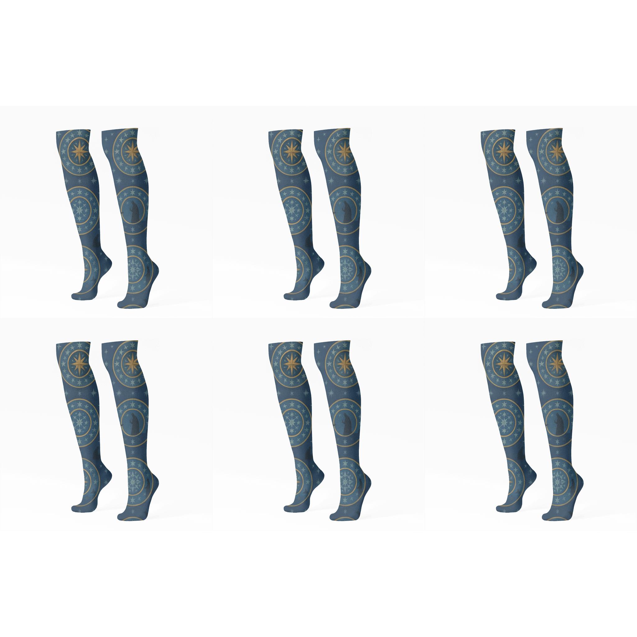 Nocturnal Star Medallion With Star Of Bethlehem designer print knee-high socks