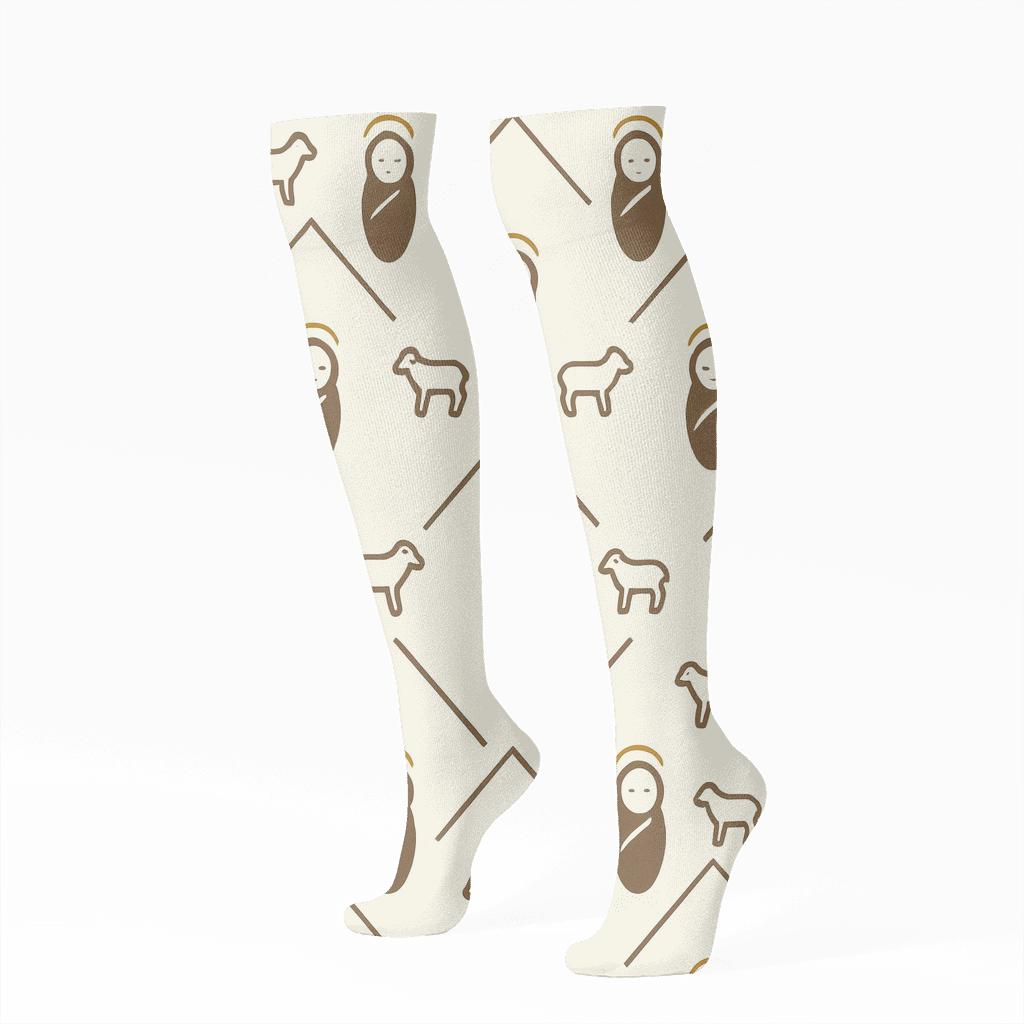 Swaddled Infant With Halo Lattice comfortable cotton knee-high socks