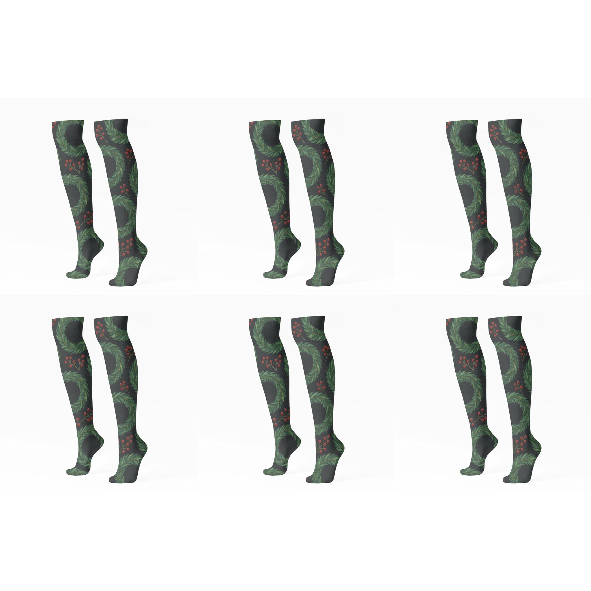 Evergreen Ring Pattern With Wreath Accent trendy patterned knee-high socks