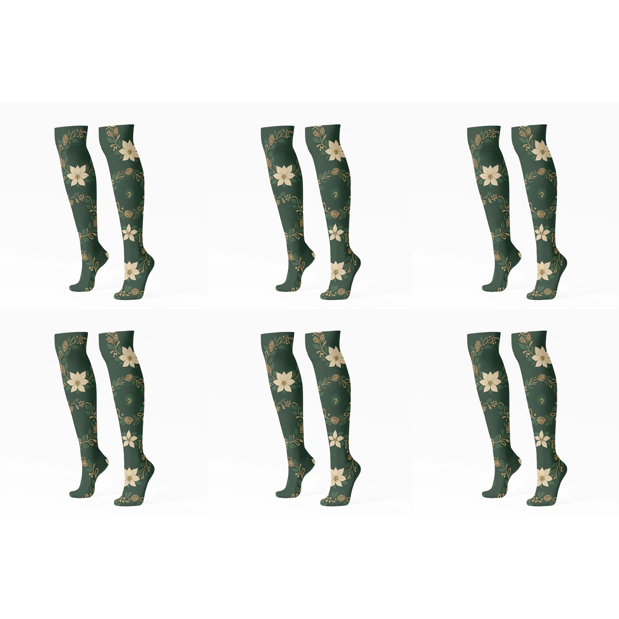 Emerald Wreath Bands On Deep Green Field soft everyday knee-high socks