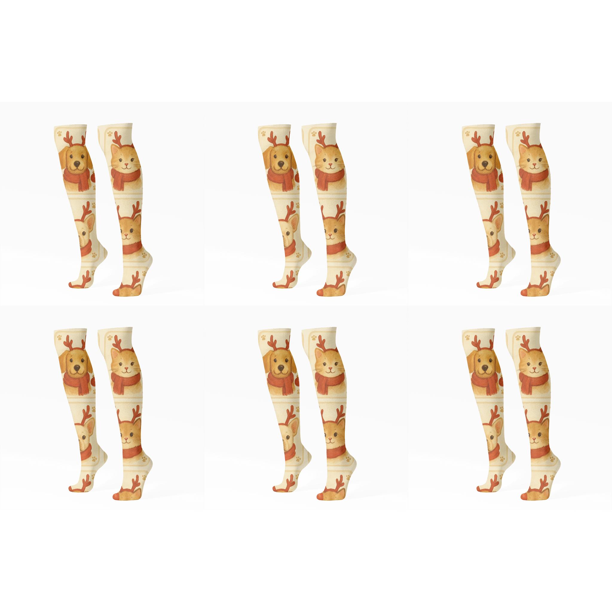 Holiday Pets Pattern With Xmas Accents comfortable cotton knee-high socks