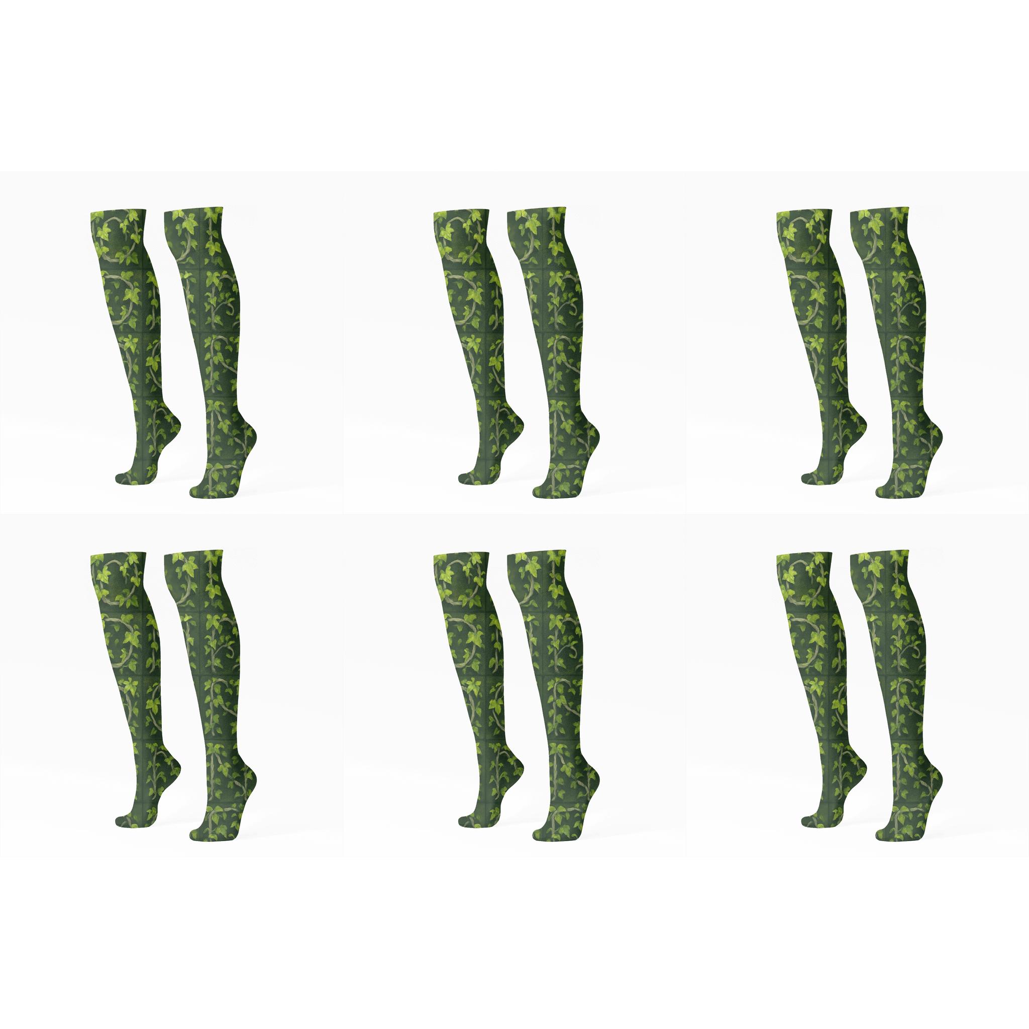 Playful Ivy Letter Weave On Olive trendy patterned knee-high socks
