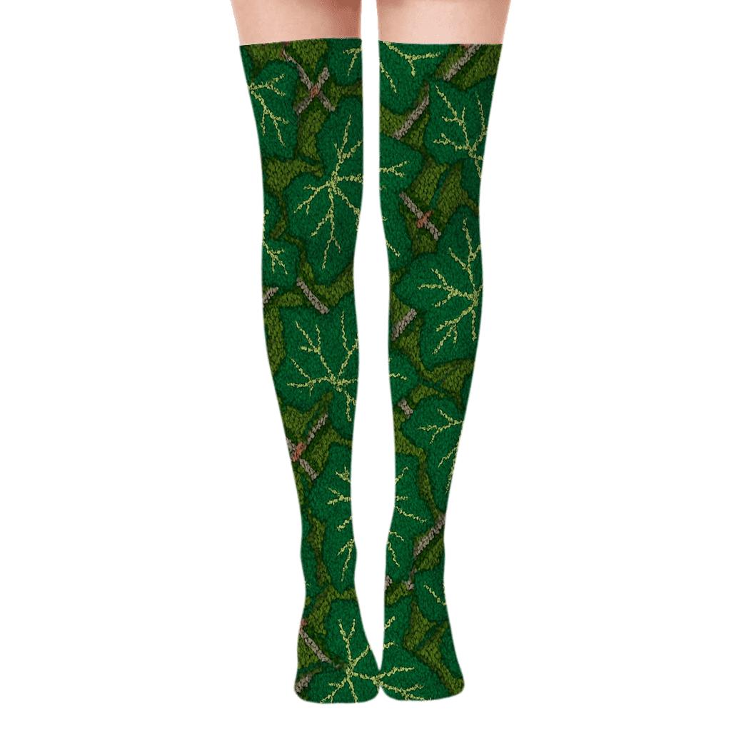 Ivy Lattice Grid On Moss Field comfortable cotton over-the-knee socks