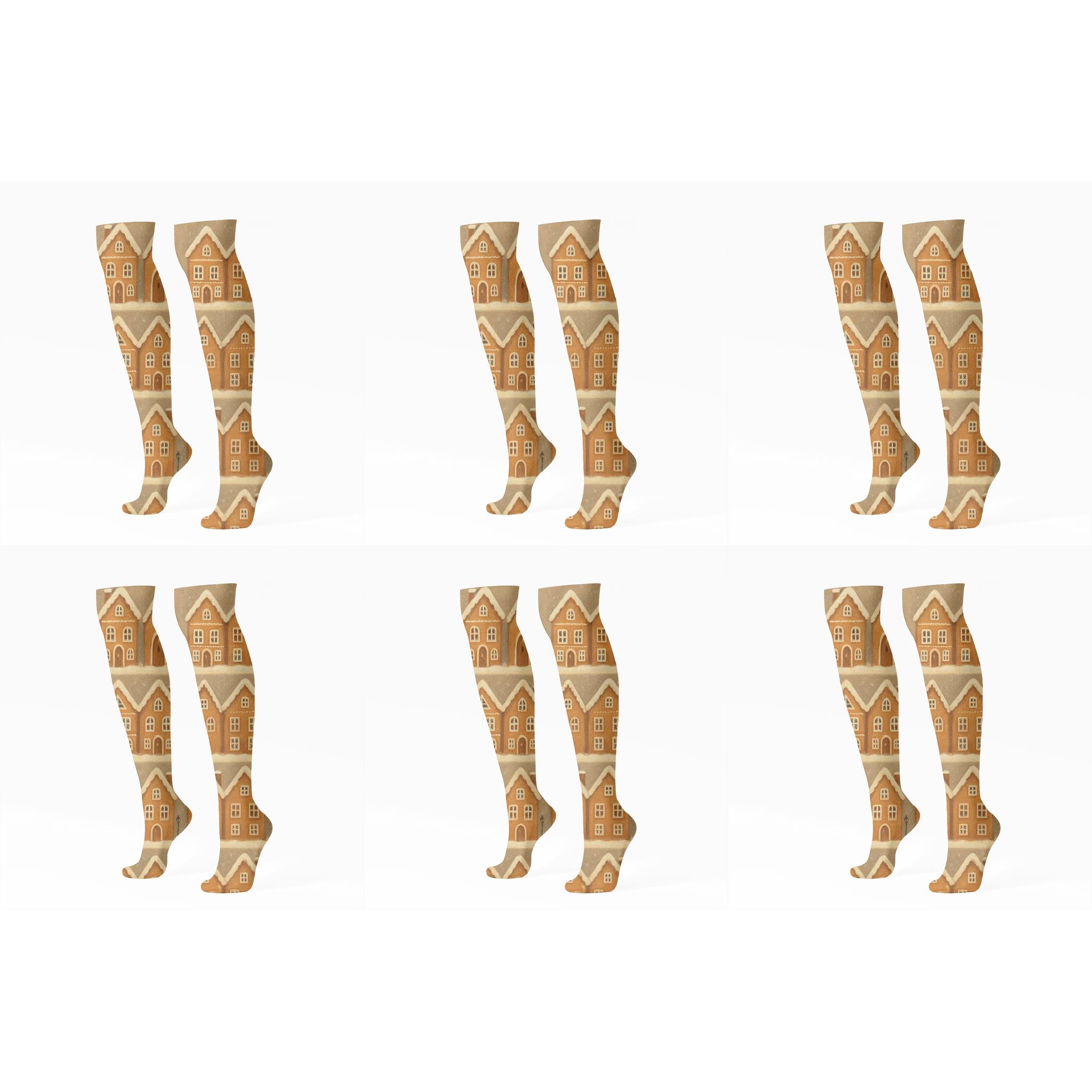 Gingerbread Village Holiday Grid trendy patterned knee-high socks
