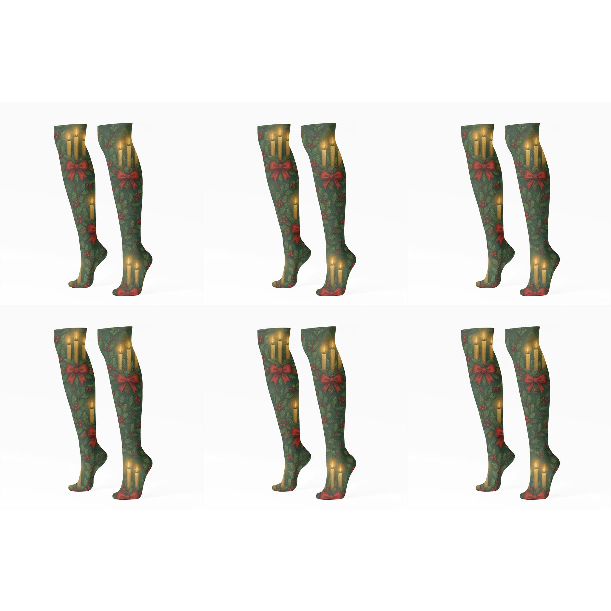 Evergreen Tessellated Advent Wreath Pattern unique graphic knee-high socks