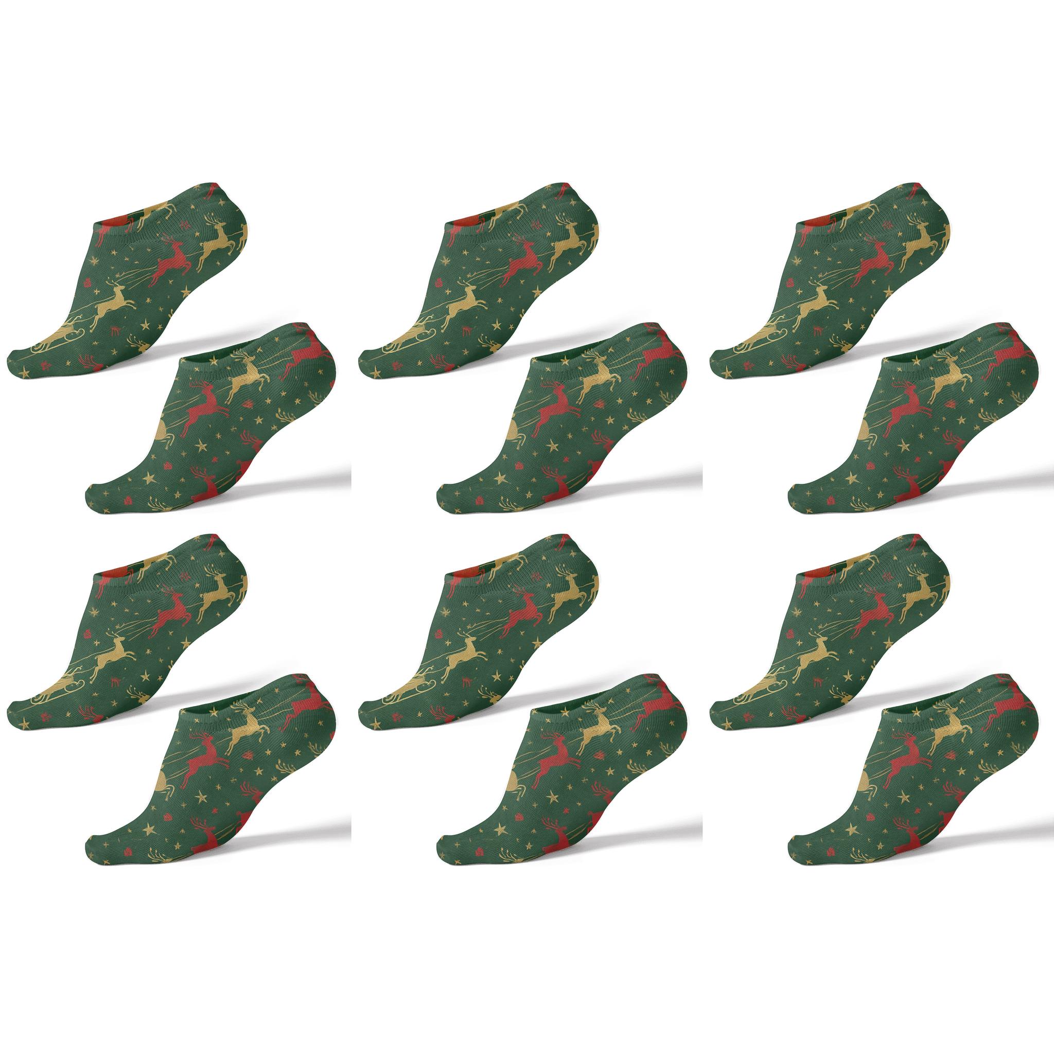 Santa And Sleigh Diagonal Array Xmas soft everyday ankle socks
