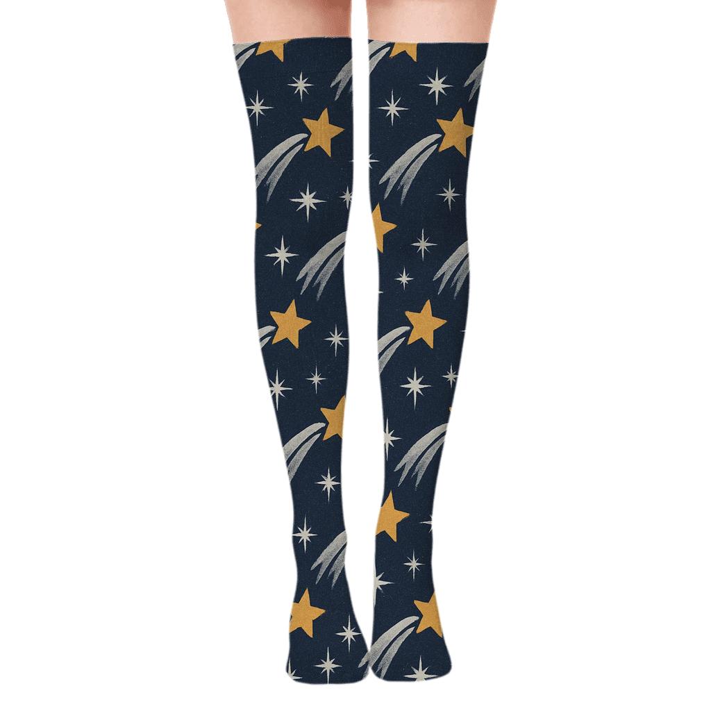Comet Tail Array With Star Of Bethlehem Motifs stylish fashion over-the-knee socks