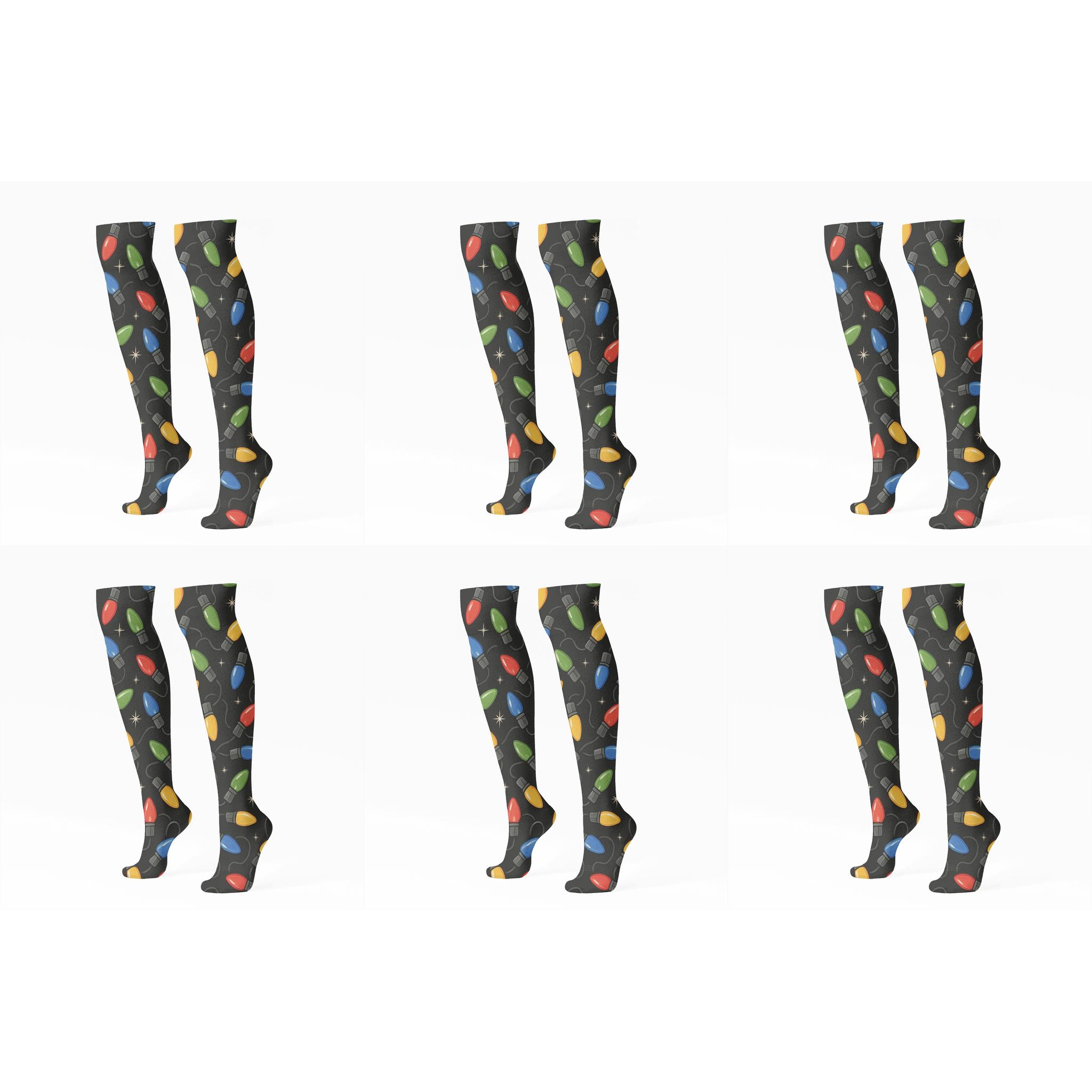 Multicolor Mini Light Scatter On Contrasting Dark Field custom knee-high socks