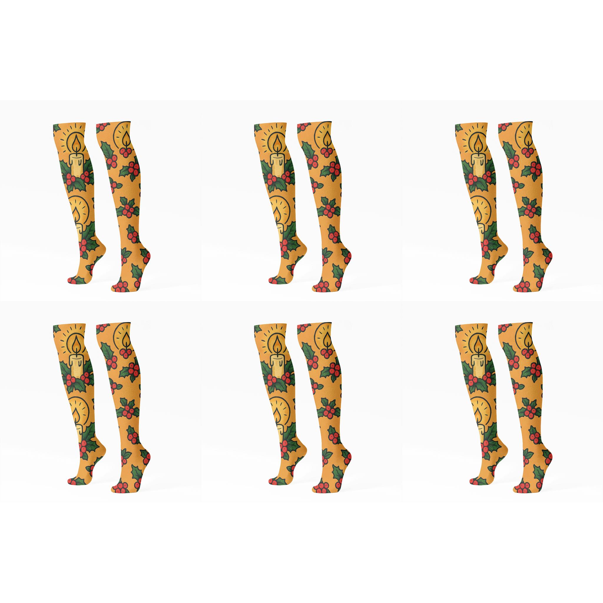 Wreath Repeat With Advent Wreath Accent trendy patterned knee-high socks