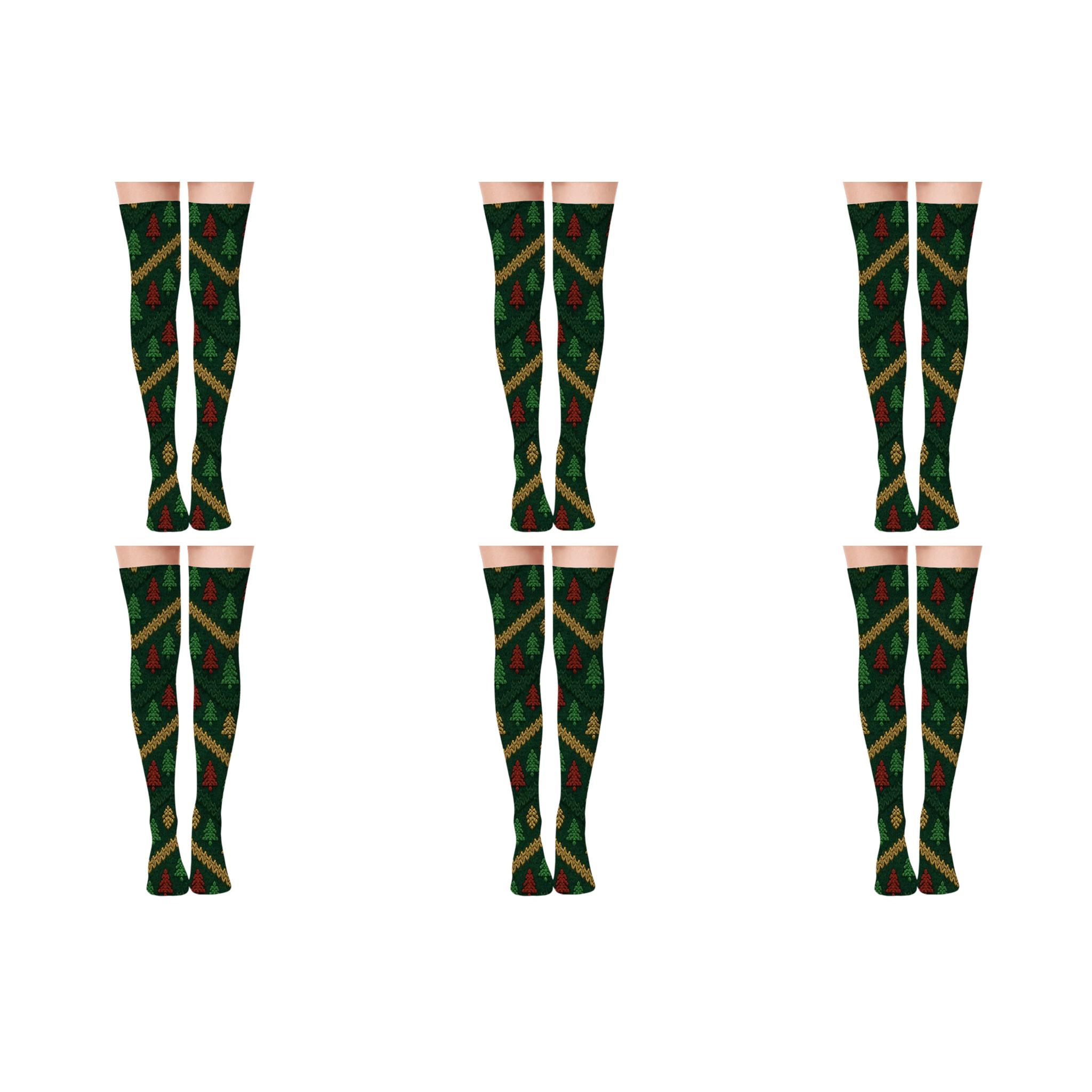 Christmas Tree Knit Chevron Repeat comfortable cotton over-the-knee socks