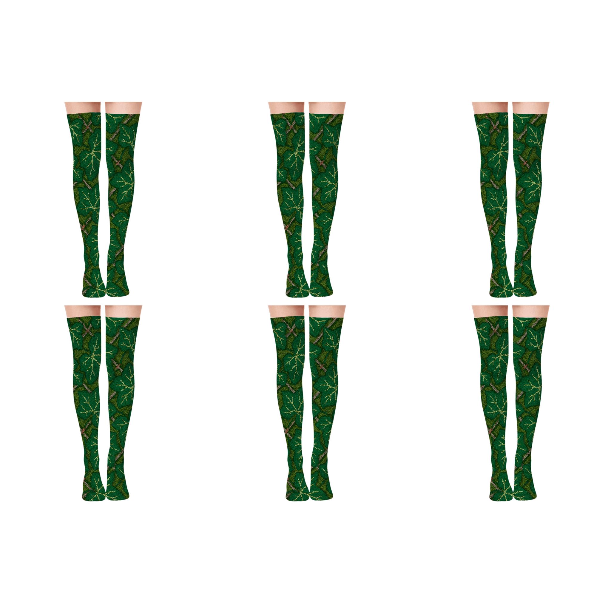 Ivy Lattice Grid On Moss Field soft everyday over-the-knee socks