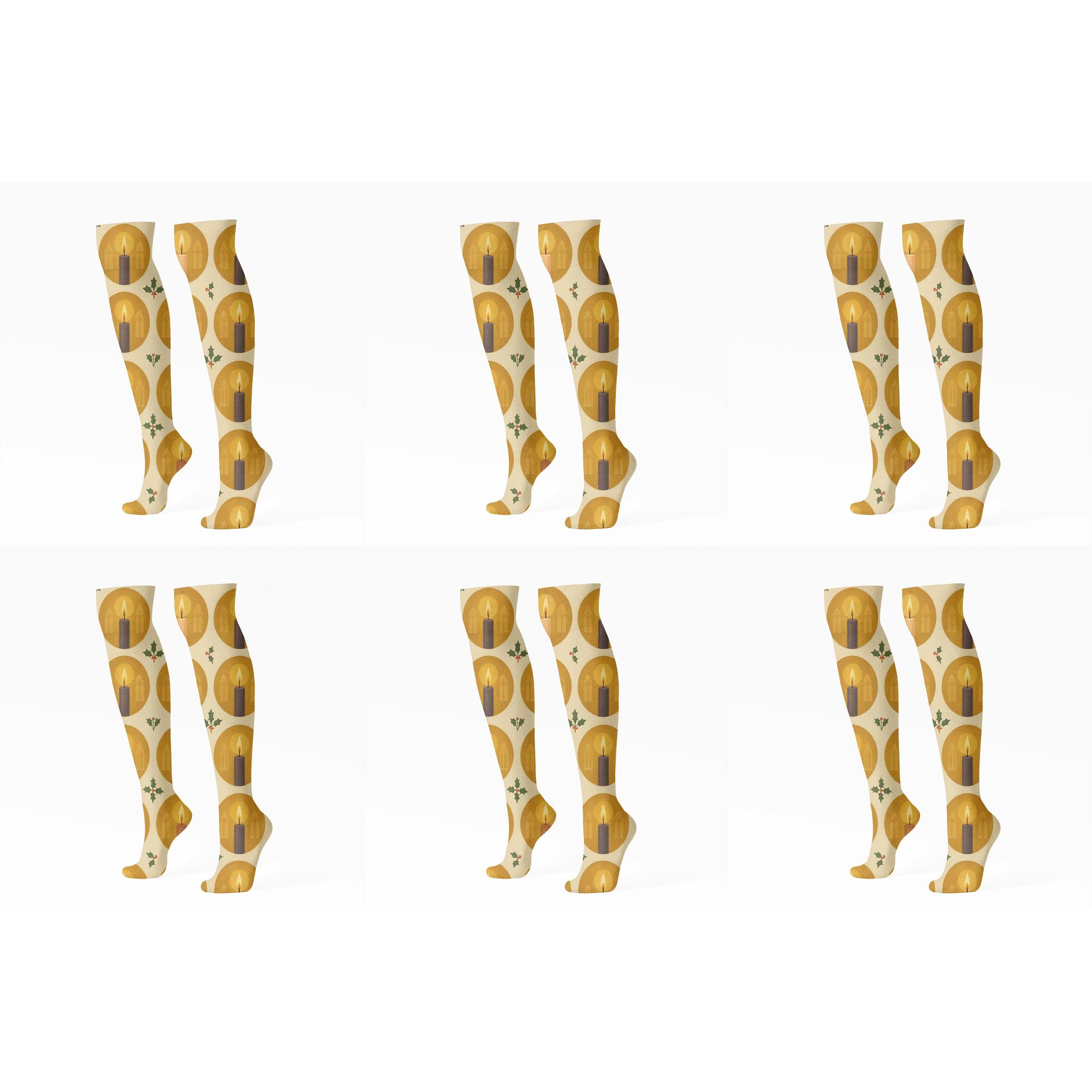 Holiday Candle Medallions With Advent Wreath Motif comfortable cotton knee-high socks