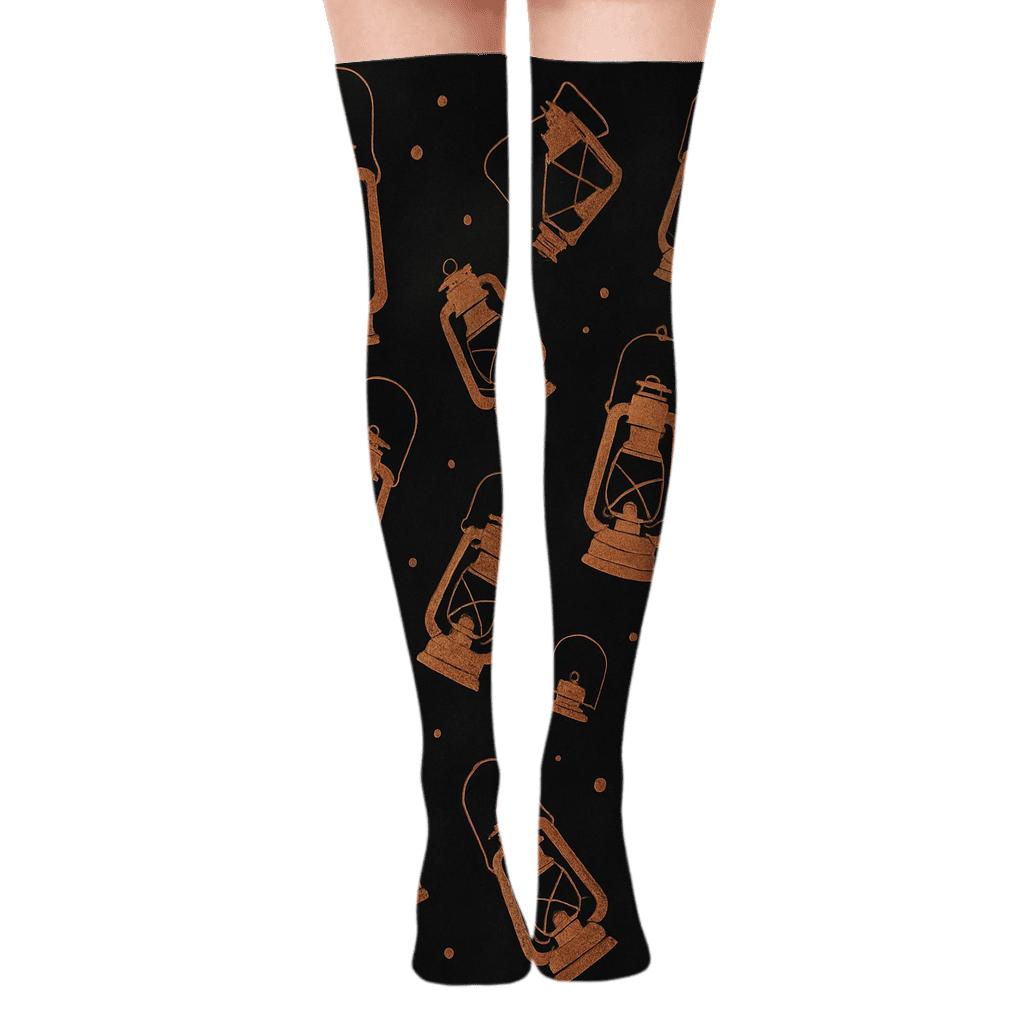 Storm Lantern Scatter On Charcoal Field soft everyday over-the-knee socks