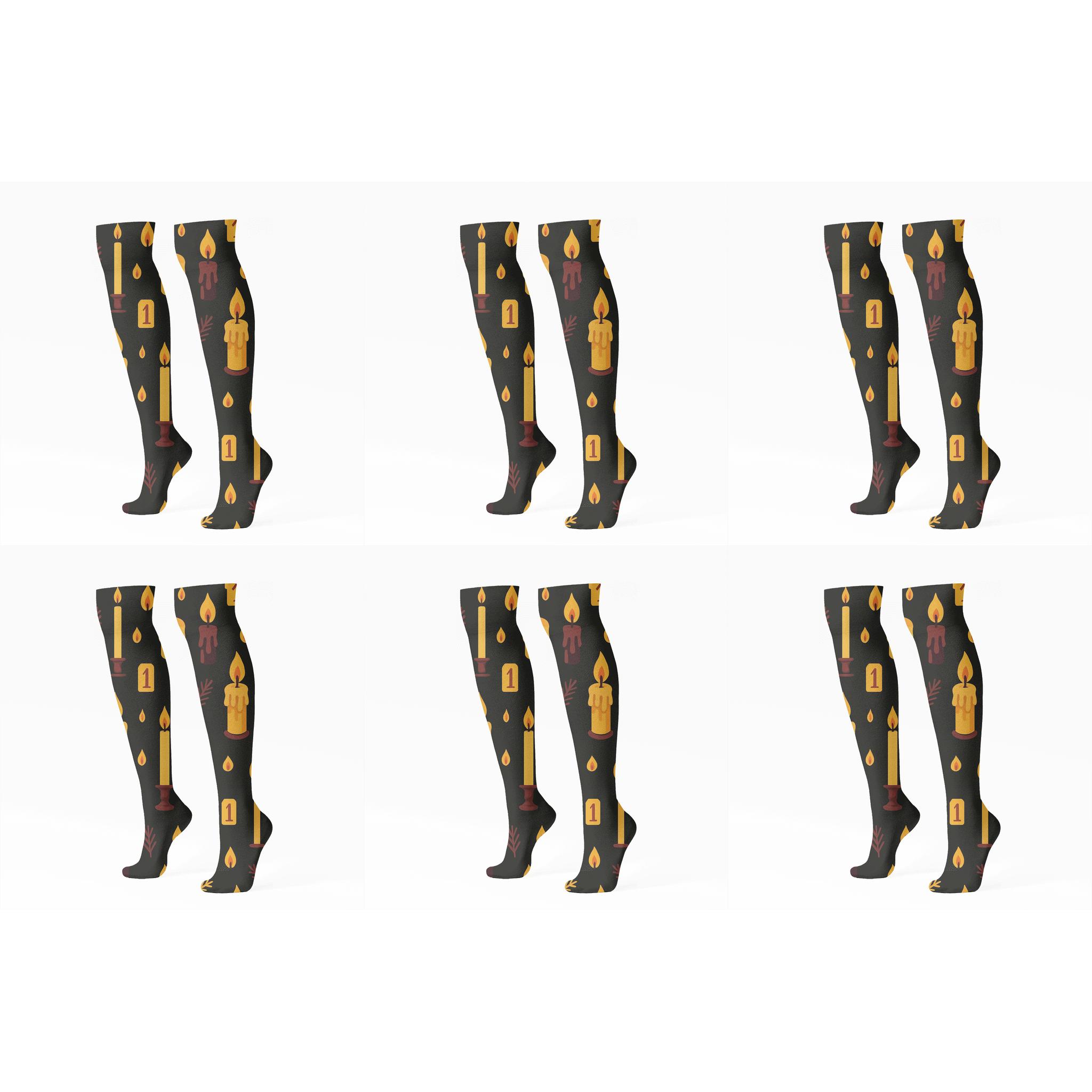 Golden Flame Scatter Advent Candles custom knee-high socks