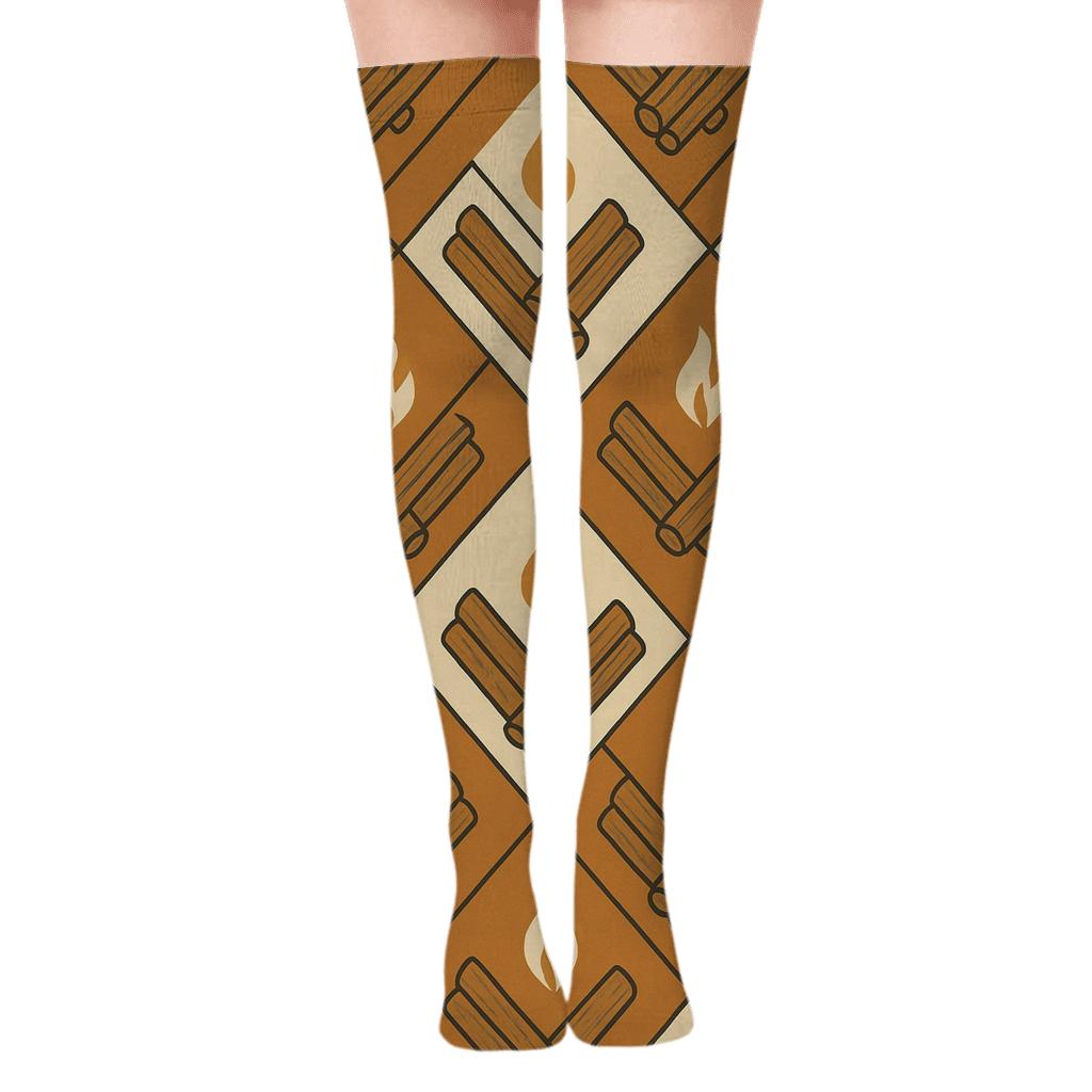 Kindling Chevron With Fireplace Compound Motif personalized over-the-knee socks