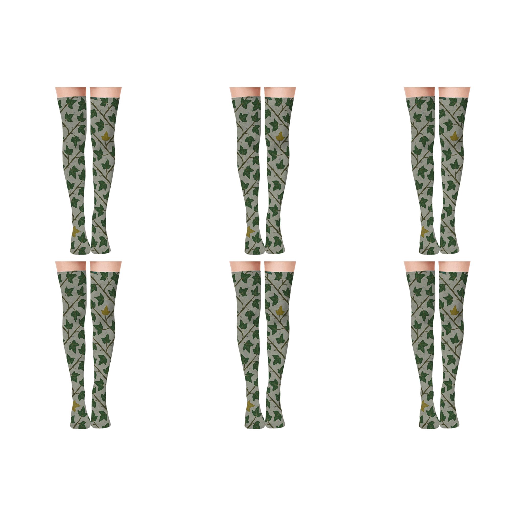 Tendril Chevron On Stone Gray designer print over-the-knee socks