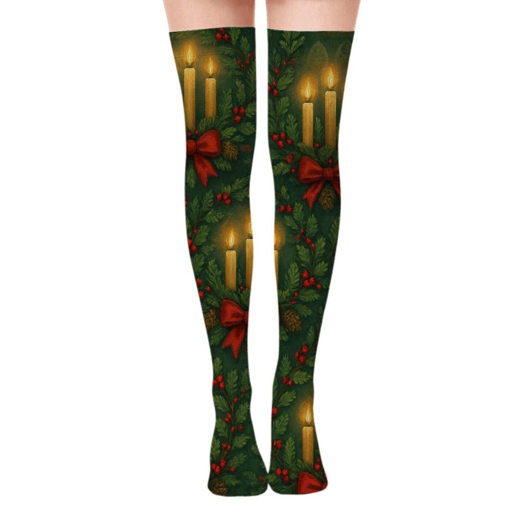Evergreen Tessellated Advent Wreath Pattern soft everyday over-the-knee socks