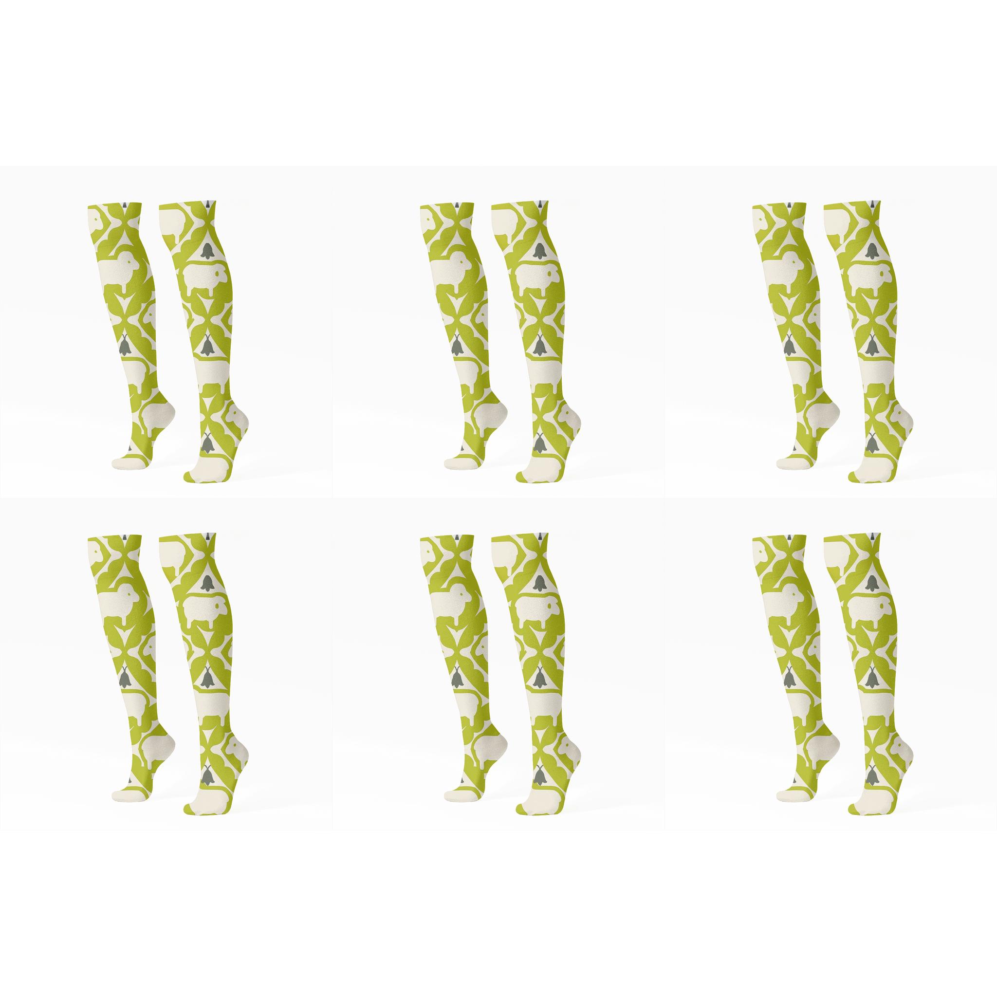 Clover Lattice With Sheep Silhouette Mid-Pattern comfortable cotton knee-high socks