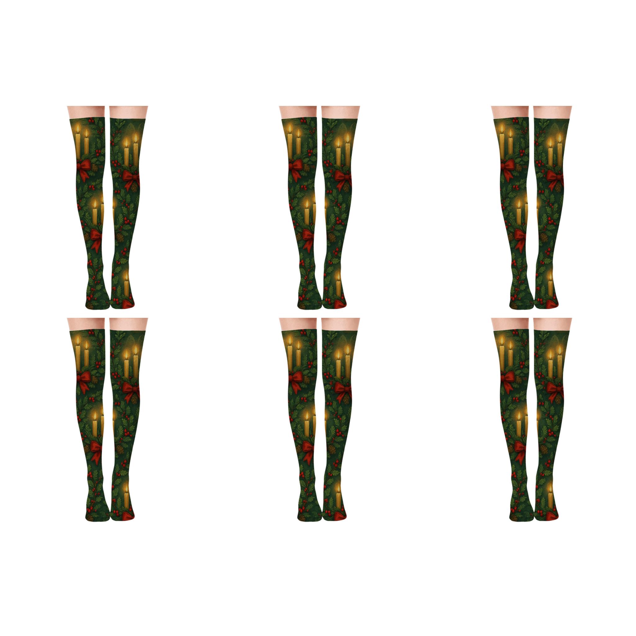 Evergreen Tessellated Advent Wreath Pattern unique graphic over-the-knee socks