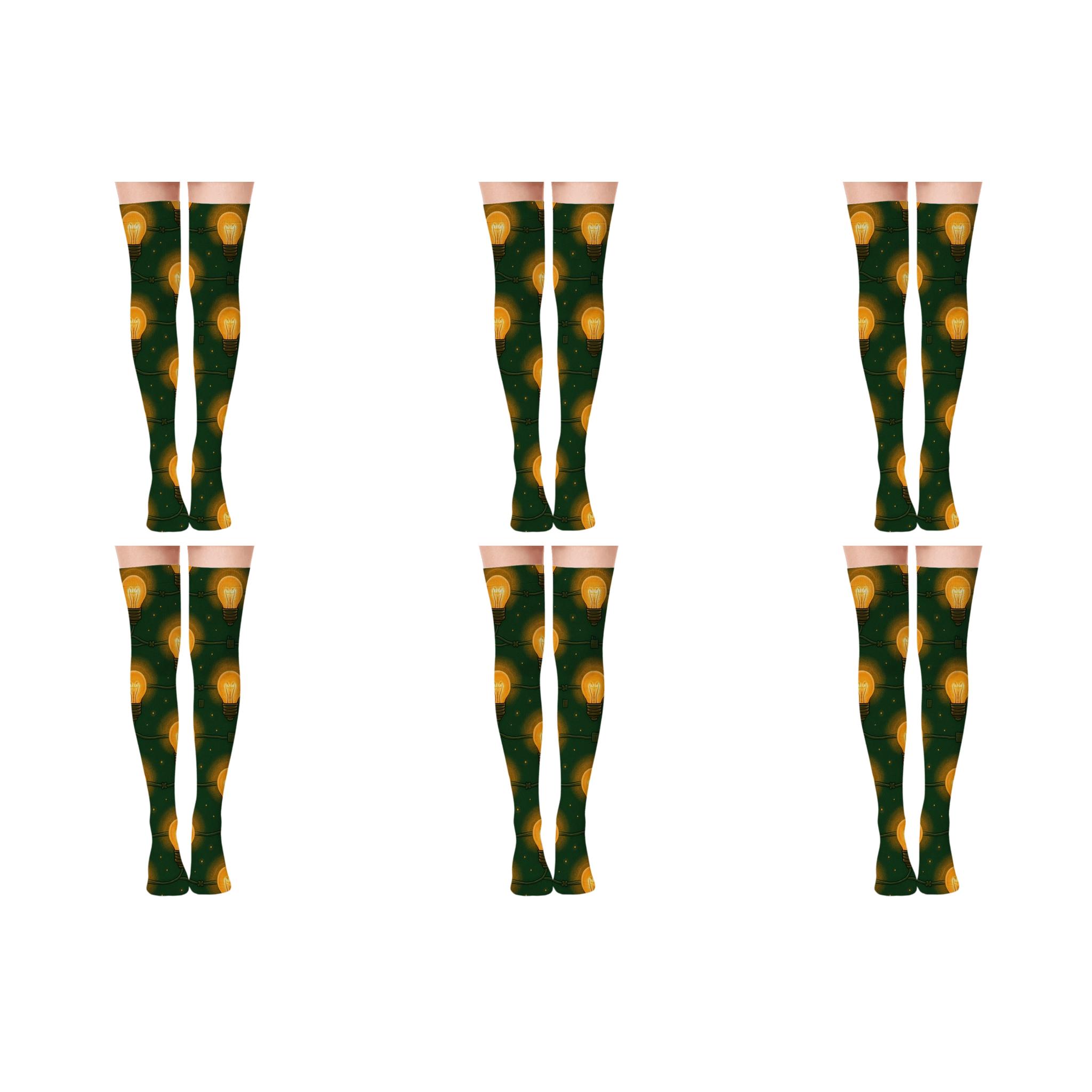 Warm Amber Bulb Chain On Deep Evergreen soft everyday over-the-knee socks