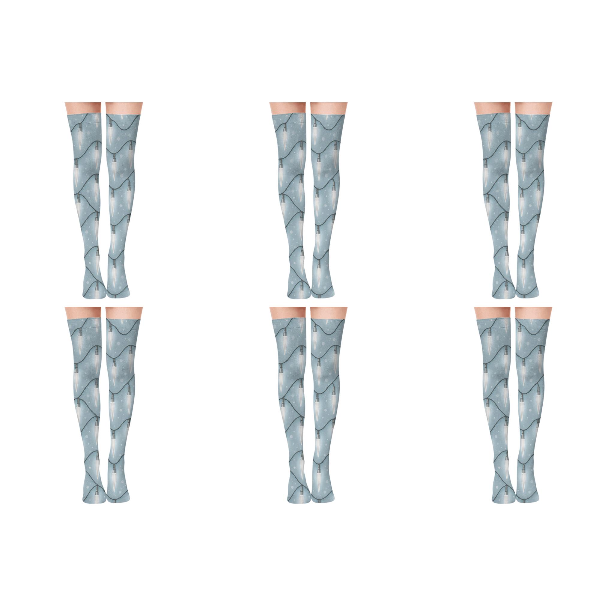 Icicle Light Chevron On Icy Blue personalized over-the-knee socks