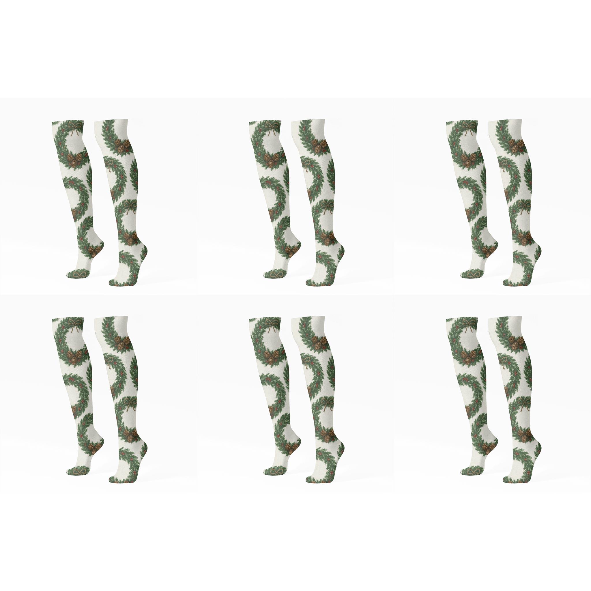 Evergreen Branches Wreath Repeat soft everyday knee-high socks