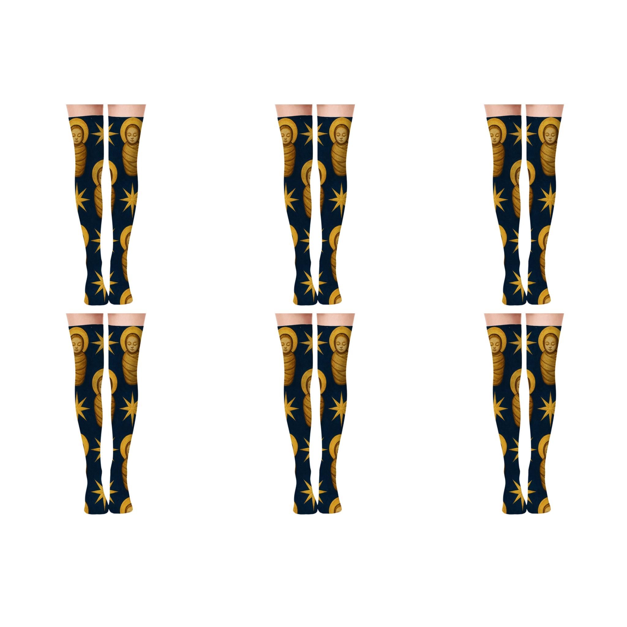 Radiant Halo Mosaic Baby Jesus personalized over-the-knee socks