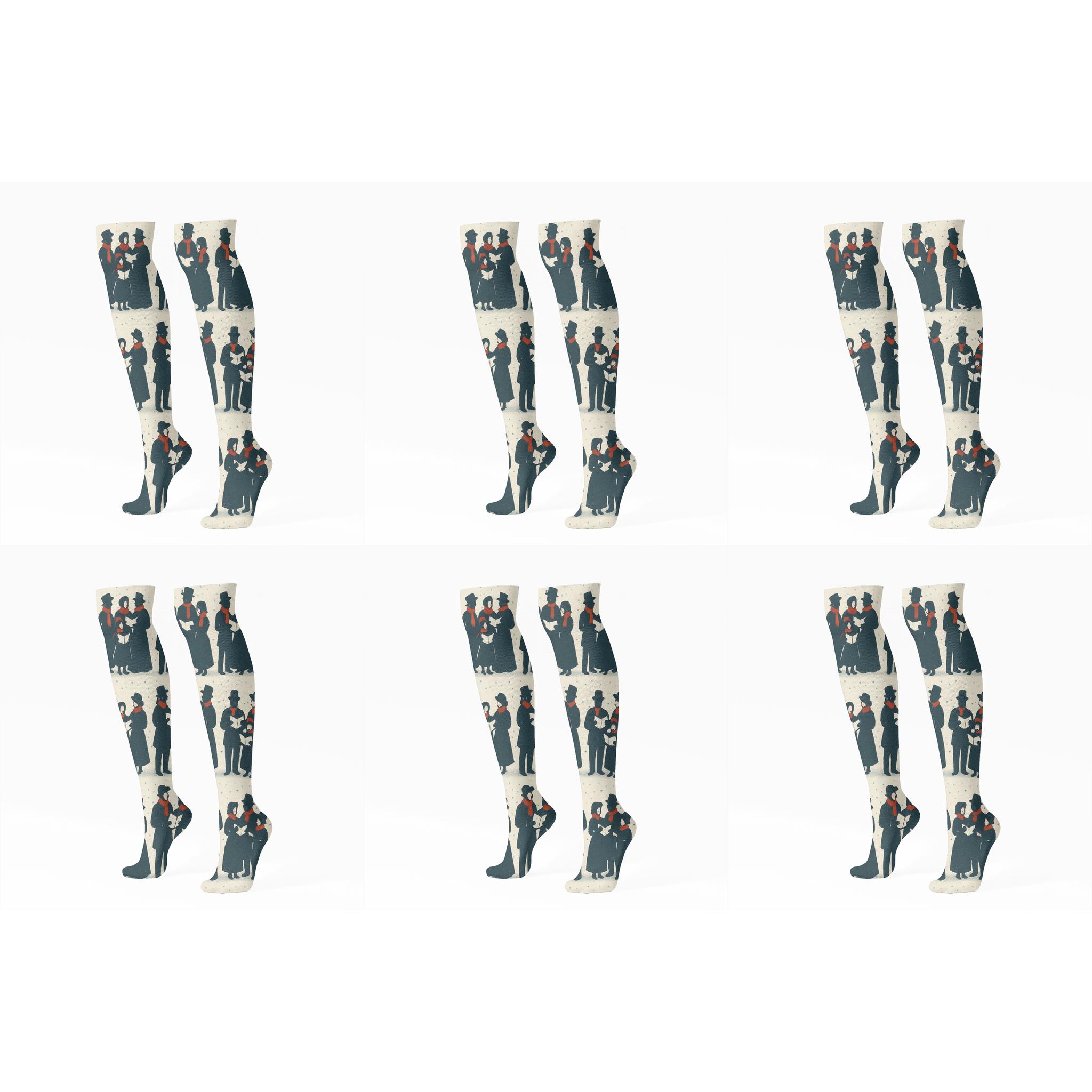 Holiday Carolers Row On Snow Field unique graphic knee-high socks