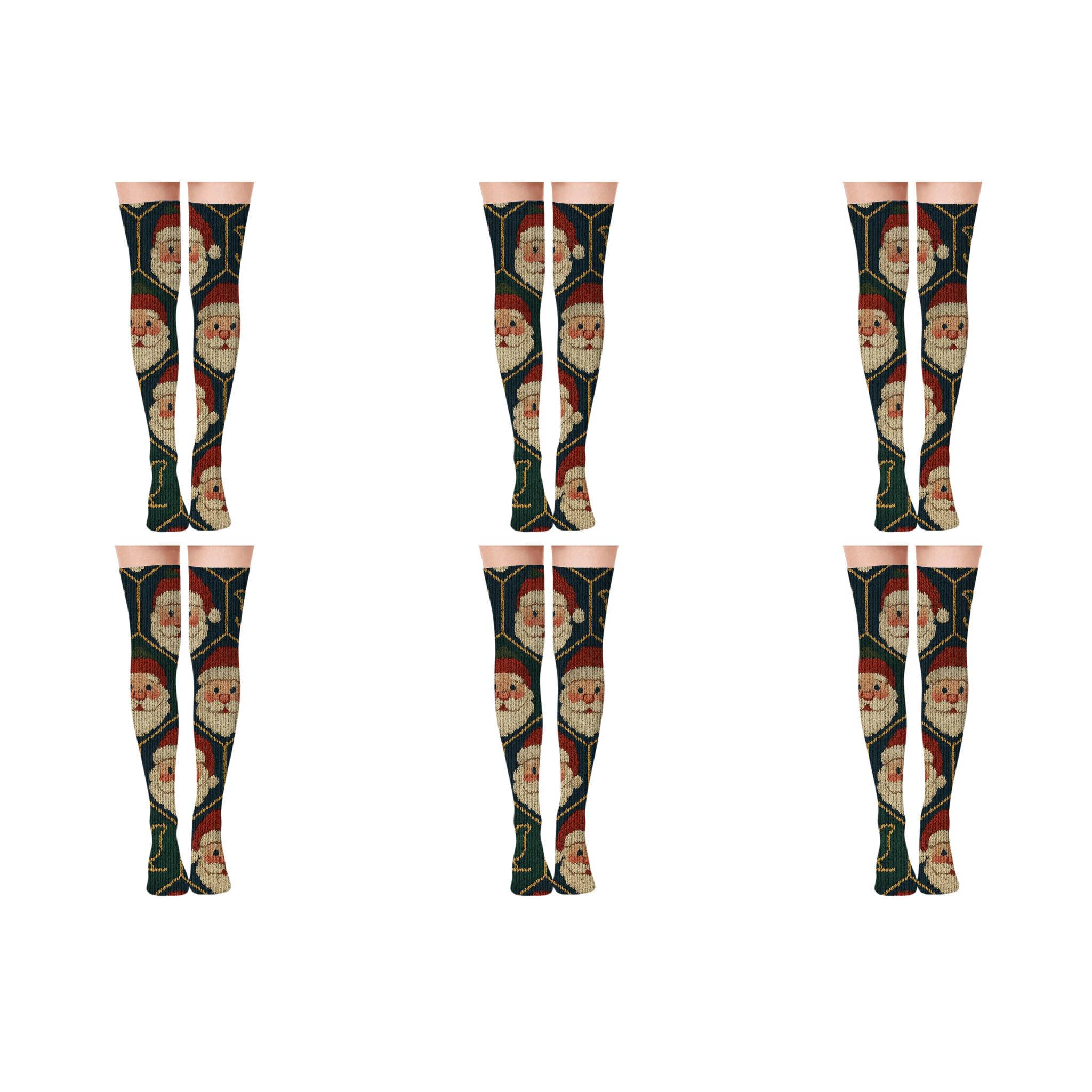 Santa Claus Holiday Tessellation trendy patterned over-the-knee socks